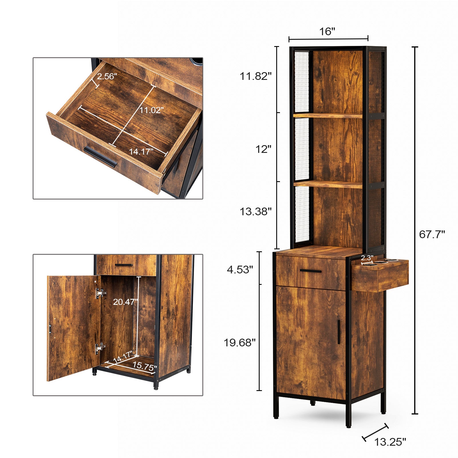 OmySalon Barber Storage Station Cabinet w/1 Drawer 3-Tier Storage Shelf 1 Storage Cabinet 3 Hair Dryer Holders