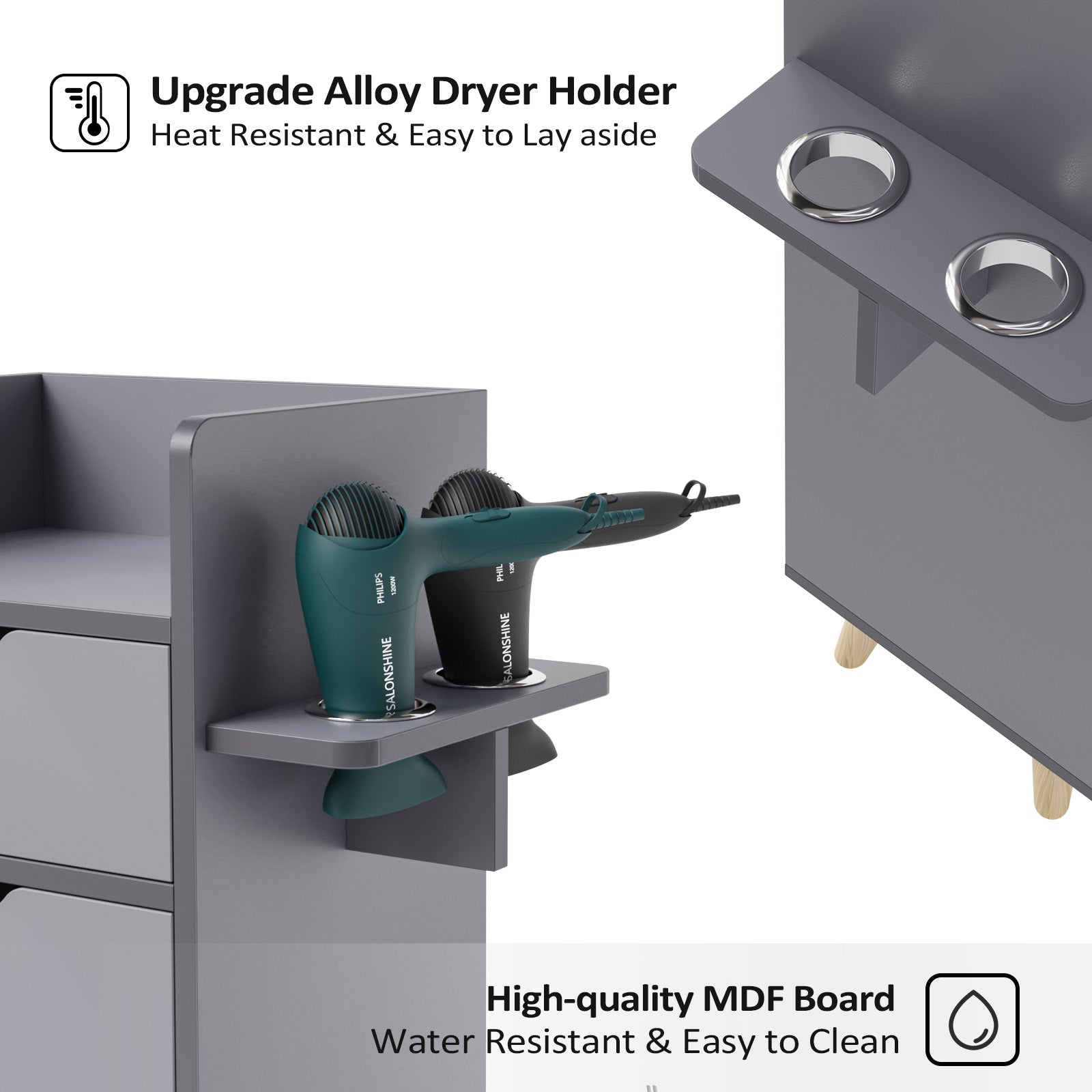 OmySalon HSC-16 4-Layer Salon Styling Storage Station w/4 Drawers 2 Hair Dryer Holders & Raised Table Legs