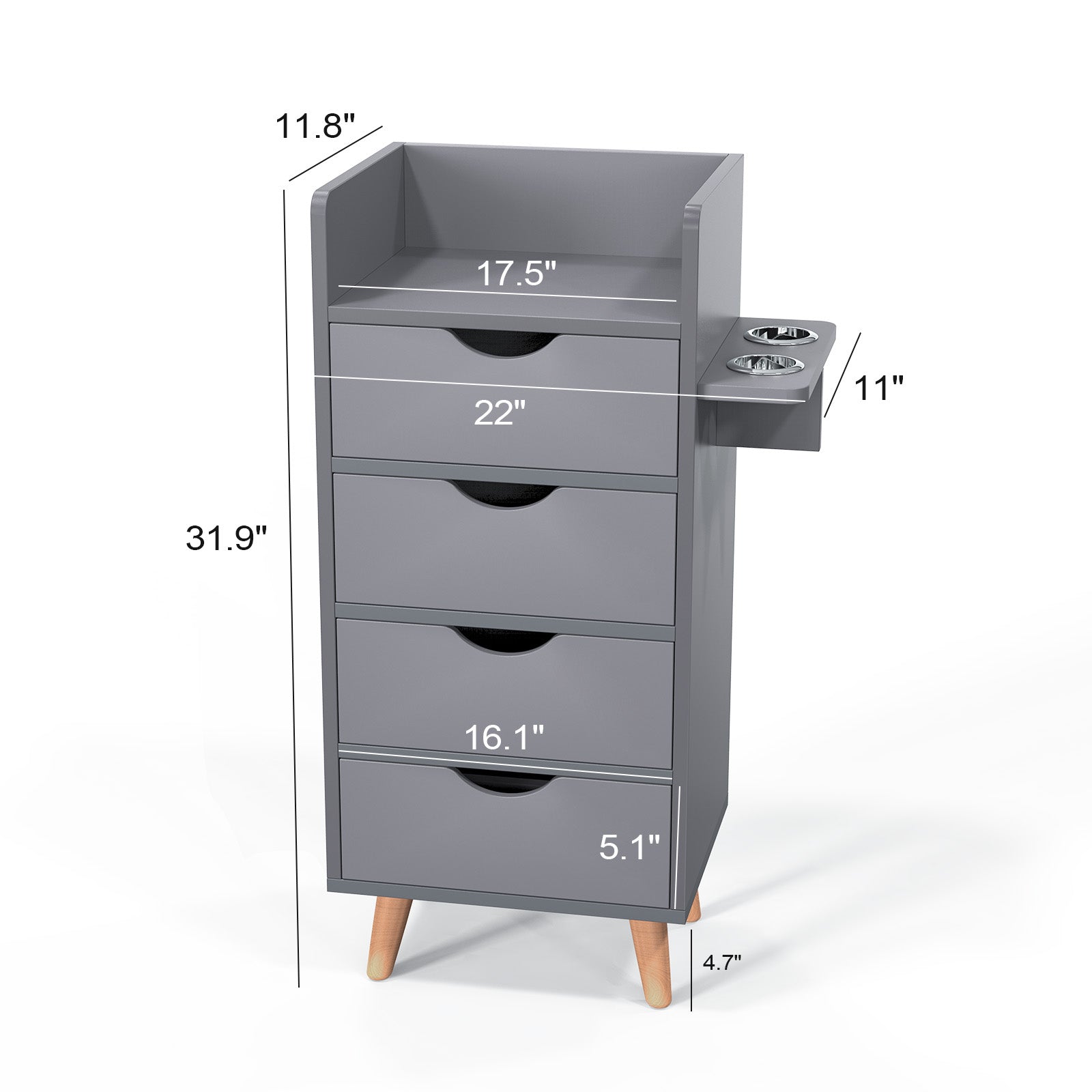 OmySalon HSC-16 4-Layer Salon Styling Storage Station w/4 Drawers 2 Hair Dryer Holders & Raised Table Legs