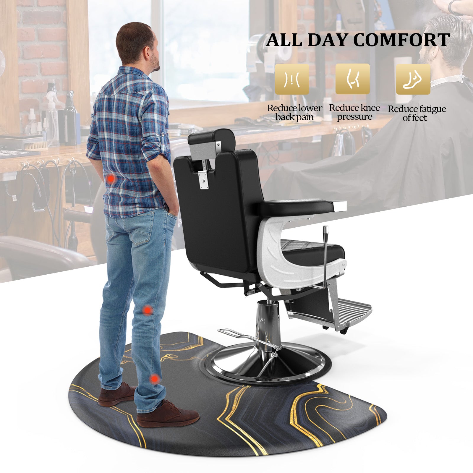 OmySalon 3'x5' Semi Circle Salon Anti Fatigue Mat with Round Cutout 5/8" Thick