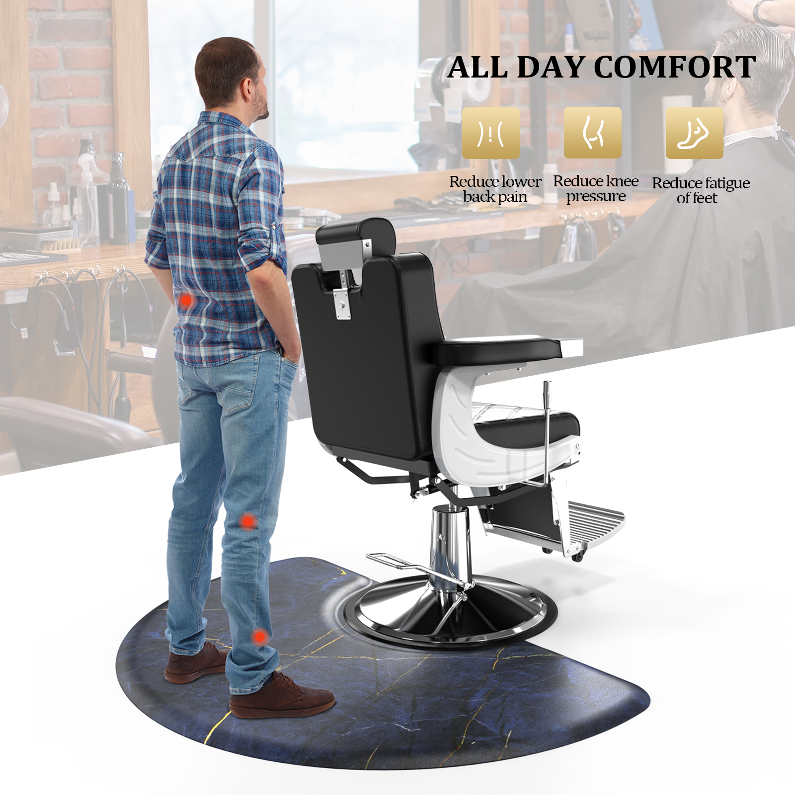 OmySalon 3'x5' Semi Circle Salon Anti Fatigue Mat with Round Cutout 5/8" Thick