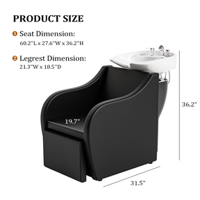 OmySalon BU1211 Electric Shampoo Bowl and Chair Backwash Unit with Reclining Legrest & Tilting Porcelain Shampoo Sink