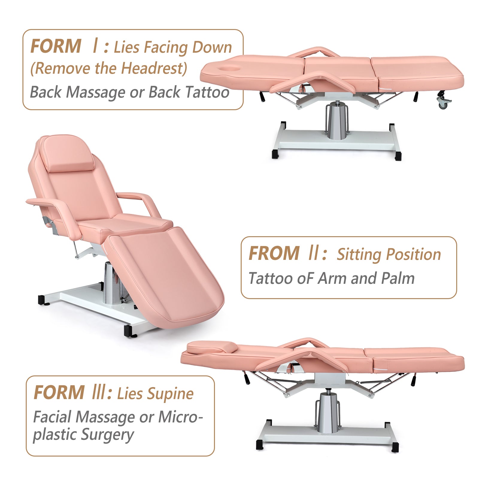 OmySalon 73in 360 Degree Rotating Hydraulic Height Adjustable Facial Massage Bed