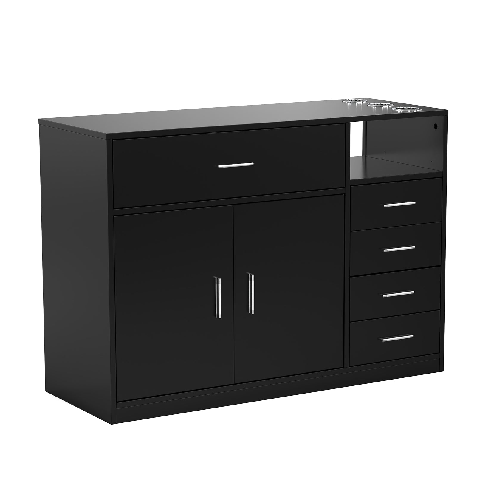 OmySalon HSC-22 Salon Station Cabinet Free Standing Styling Stations with 5 Drawers 1 Storage Cabinet 3 Hair Dryer Holders