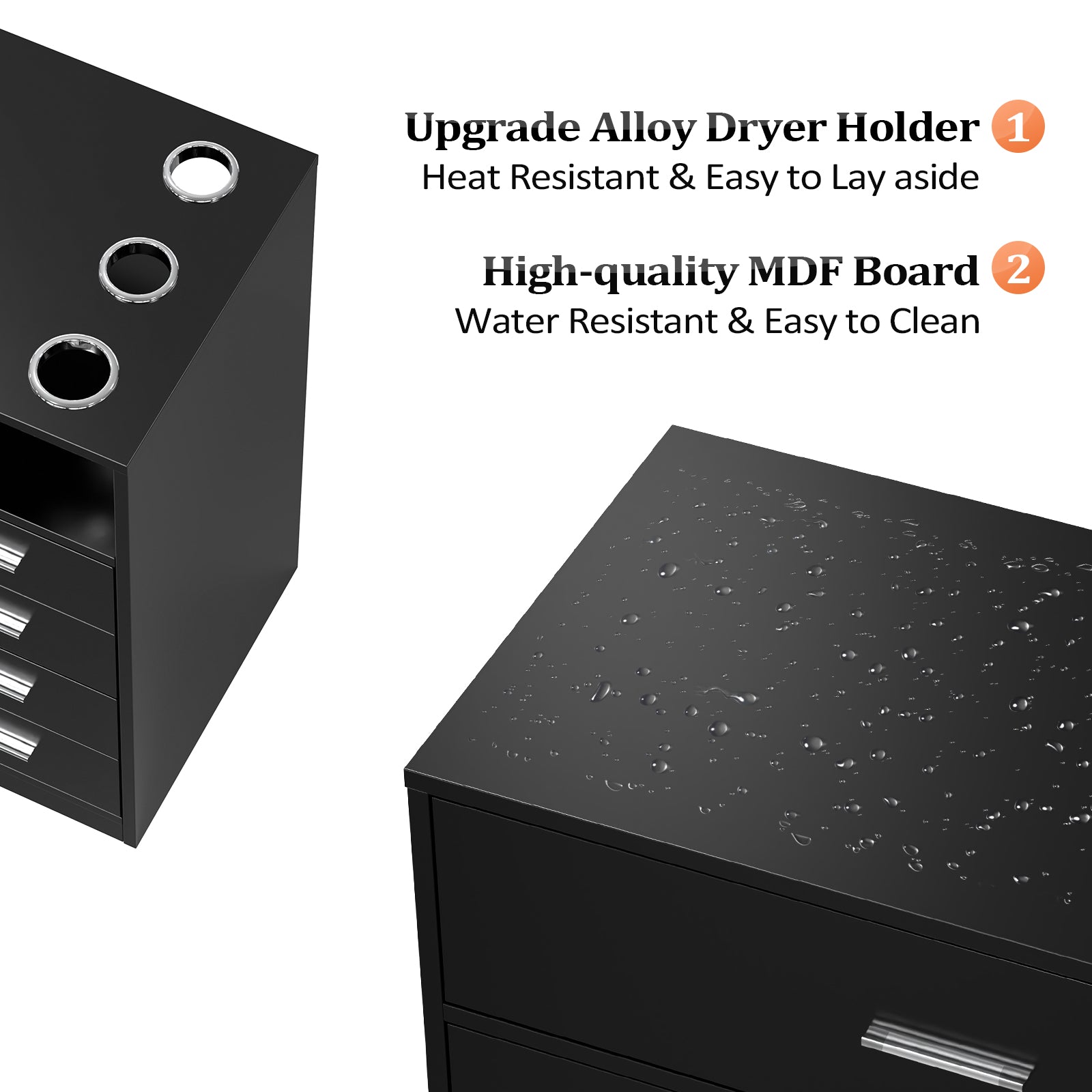 OmySalon HSC-22 Salon Station Cabinet Free Standing Styling Stations with 5 Drawers 1 Storage Cabinet 3 Hair Dryer Holders