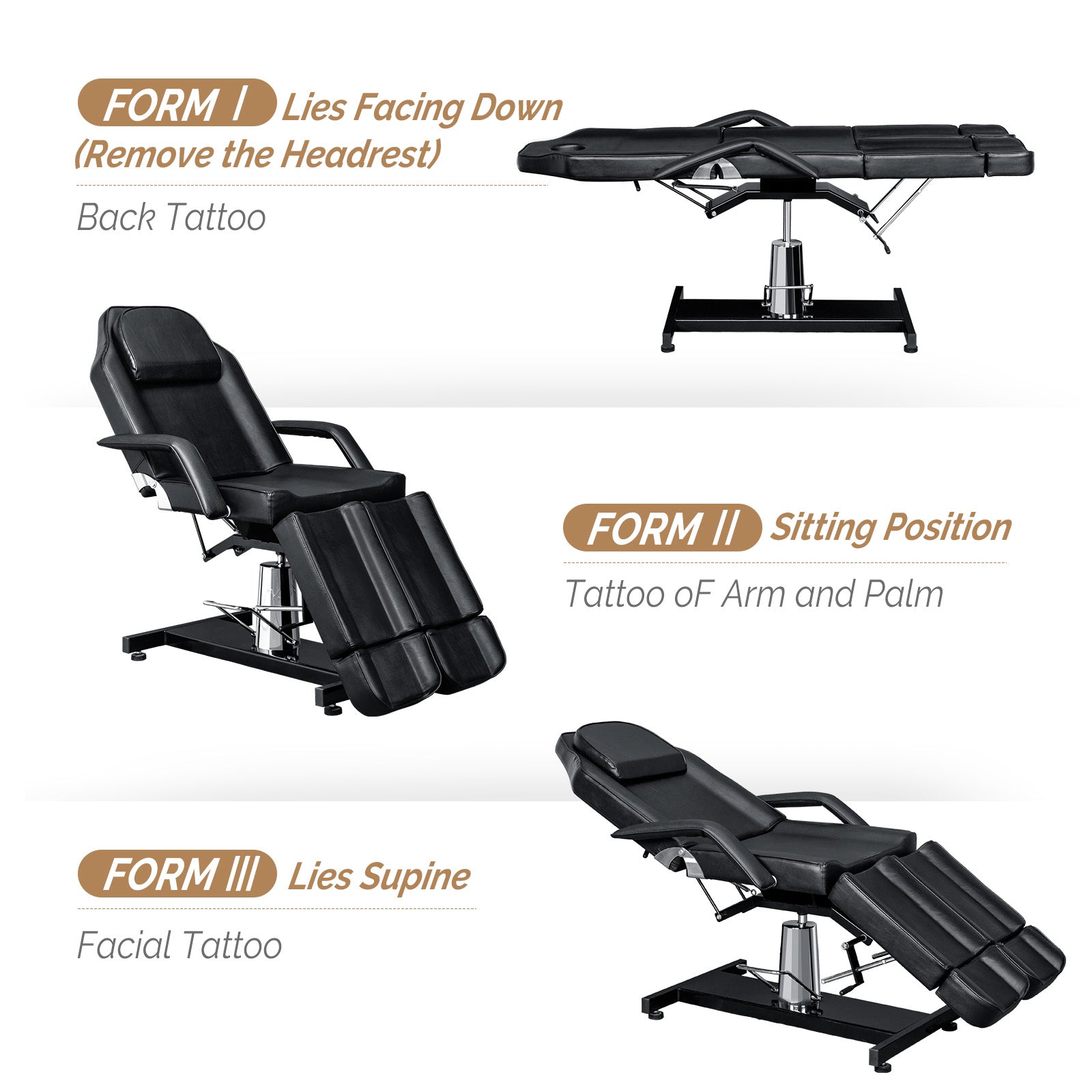 OmySalon HTBS 71in Professional 360 Degree Rotating Hydraulic Height Adjustable Facial Massage Tattoo Bed with 2 Adjustable Split Legs