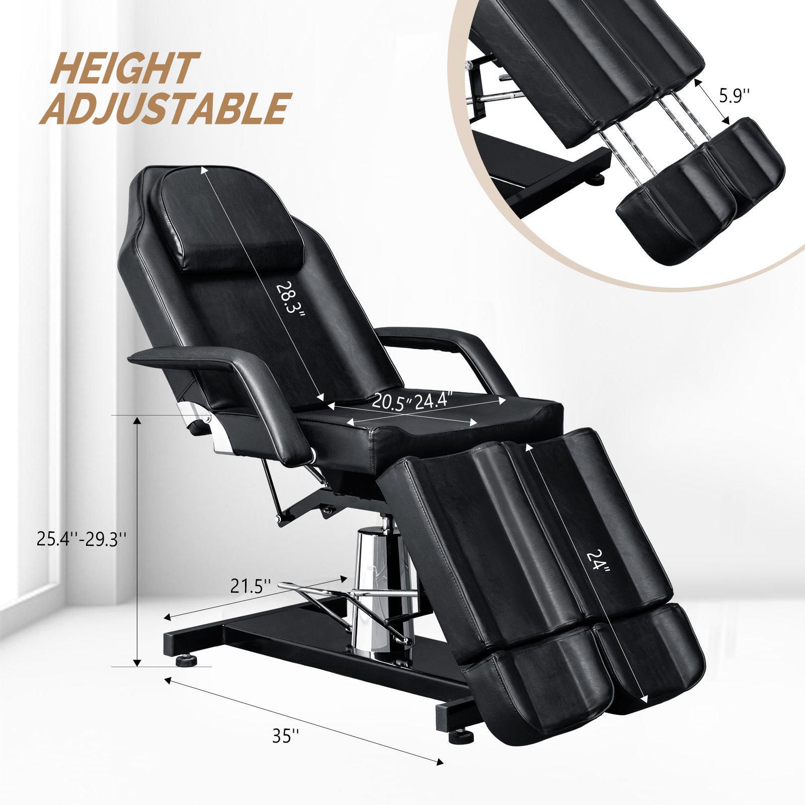 OmySalon HTBS 71in Professional 360 Degree Rotating Hydraulic Height Adjustable Facial Massage Tattoo Bed with 2 Adjustable Split Legs