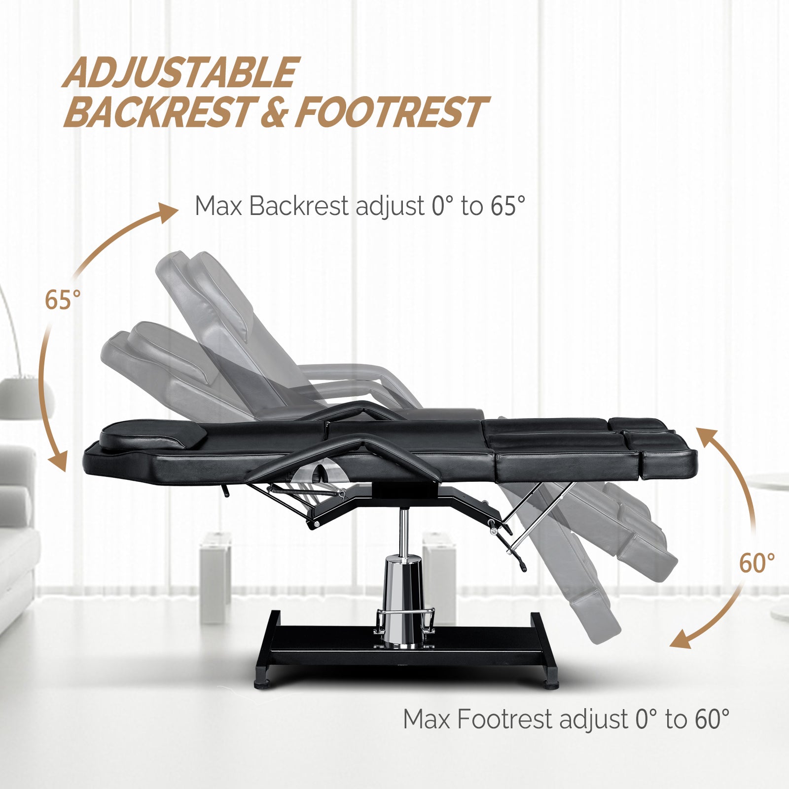 OmySalon HTBS 71in Professional 360 Degree Rotating Hydraulic Height Adjustable Facial Massage Tattoo Bed with 2 Adjustable Split Legs