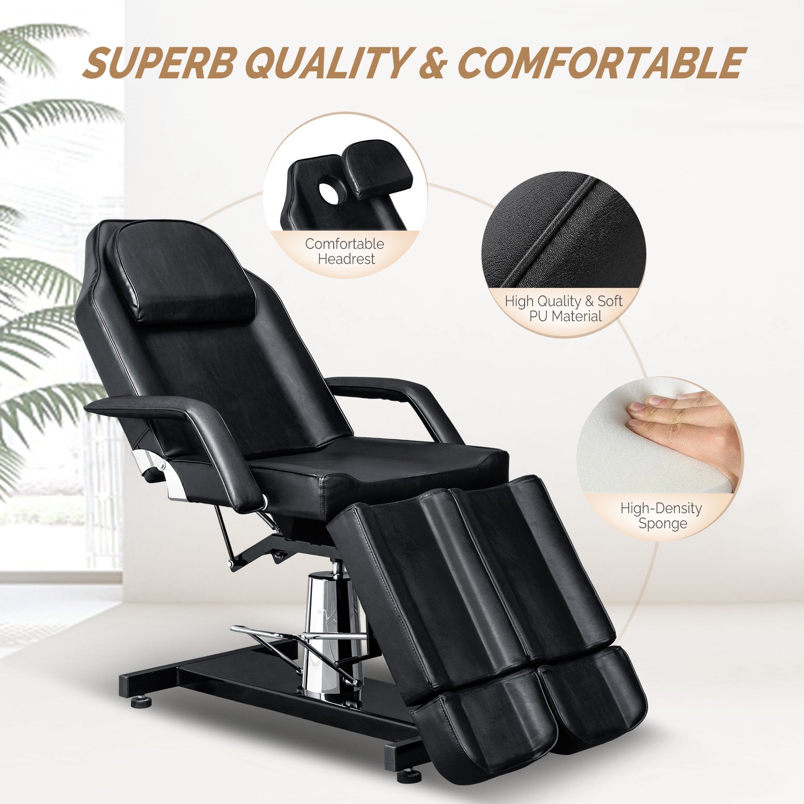 OmySalon HTBS 71in Professional 360 Degree Rotating Hydraulic Height Adjustable Facial Massage Tattoo Bed with 2 Adjustable Split Legs