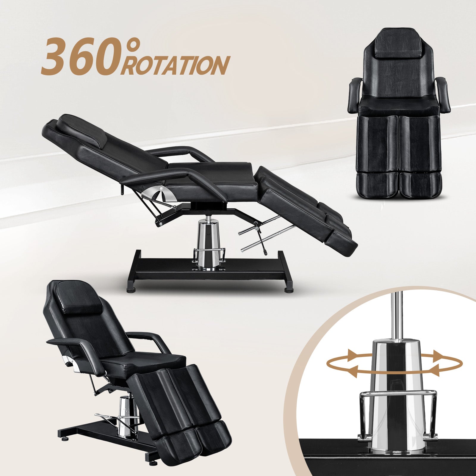 OmySalon HTBS 71in Professional 360 Degree Rotating Hydraulic Height Adjustable Facial Massage Tattoo Bed with 2 Adjustable Split Legs