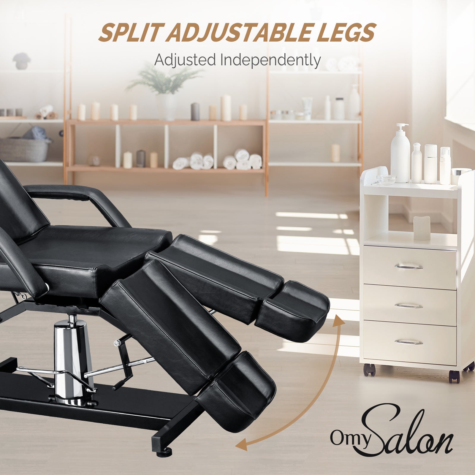 OmySalon HTBS 71in Professional 360 Degree Rotating Hydraulic Height Adjustable Facial Massage Tattoo Bed with 2 Adjustable Split Legs