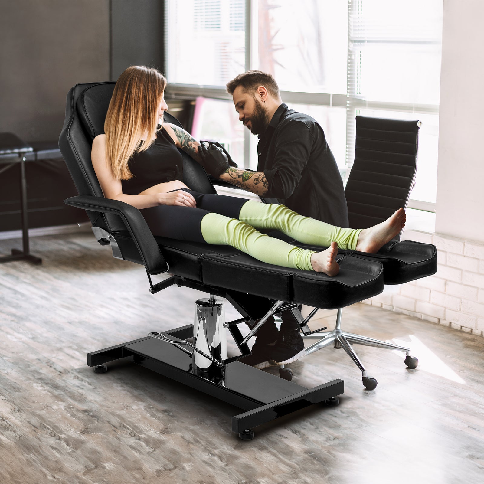 OmySalon HTBS 71in Professional 360 Degree Rotating Hydraulic Height Adjustable Facial Massage Tattoo Bed with 2 Adjustable Split Legs
