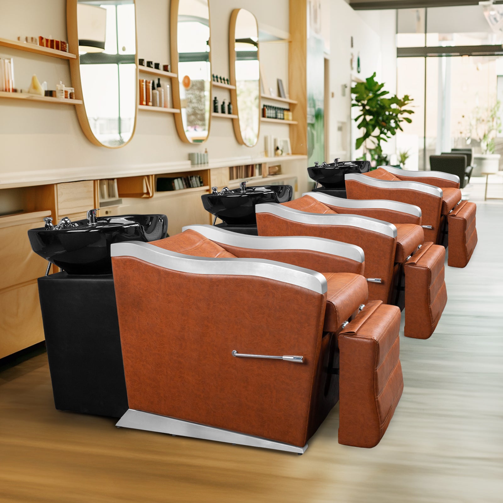 OmySalon BU1501 Salon Shampoo Bowl and Chair Backwash Unit with Ceramic Wash Bowl & Adjustable Footrest