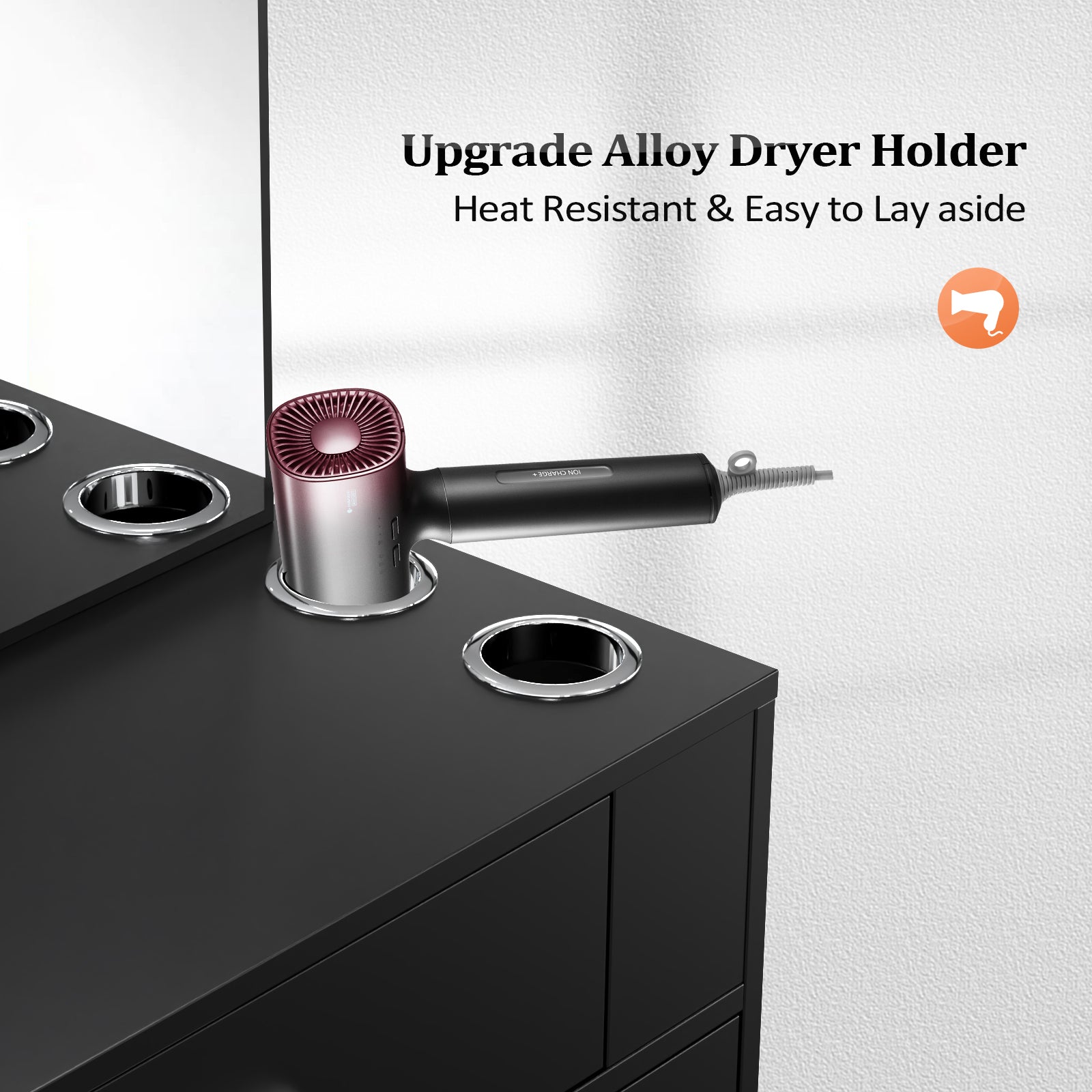 OmySalon Wall Mount Salon Station with Mirror 1 Drawer 1 Storage Cabinet 2 Hair Dryer Holders Black/Black & Red