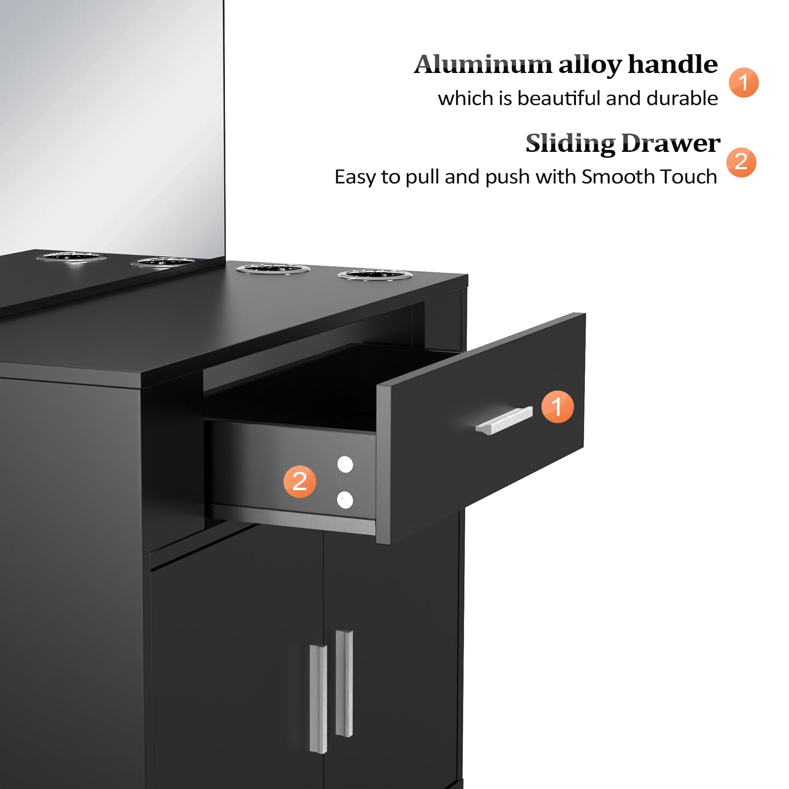OmySalon Wall Mount Salon Station with Mirror 1 Drawer 1 Storage Cabinet 2 Hair Dryer Holders Black/Black & Red