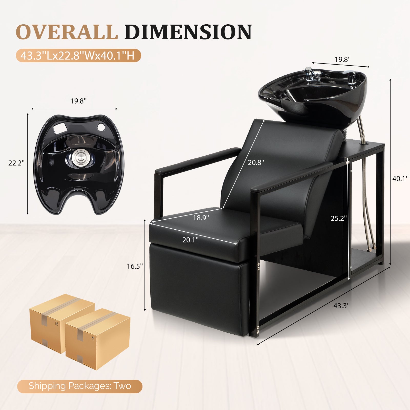 OmySalon BU2301 Salon Shampoo Backwash Chair Unit with Porcelain Bowl & Storage Shelf