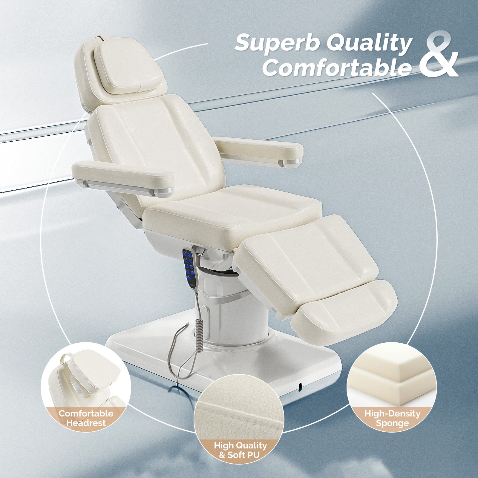 OmySalon LBT3 73in Multi-function 120° Rotation Electric Remote One-touch Operate 3 Motors Facial Massage Bed