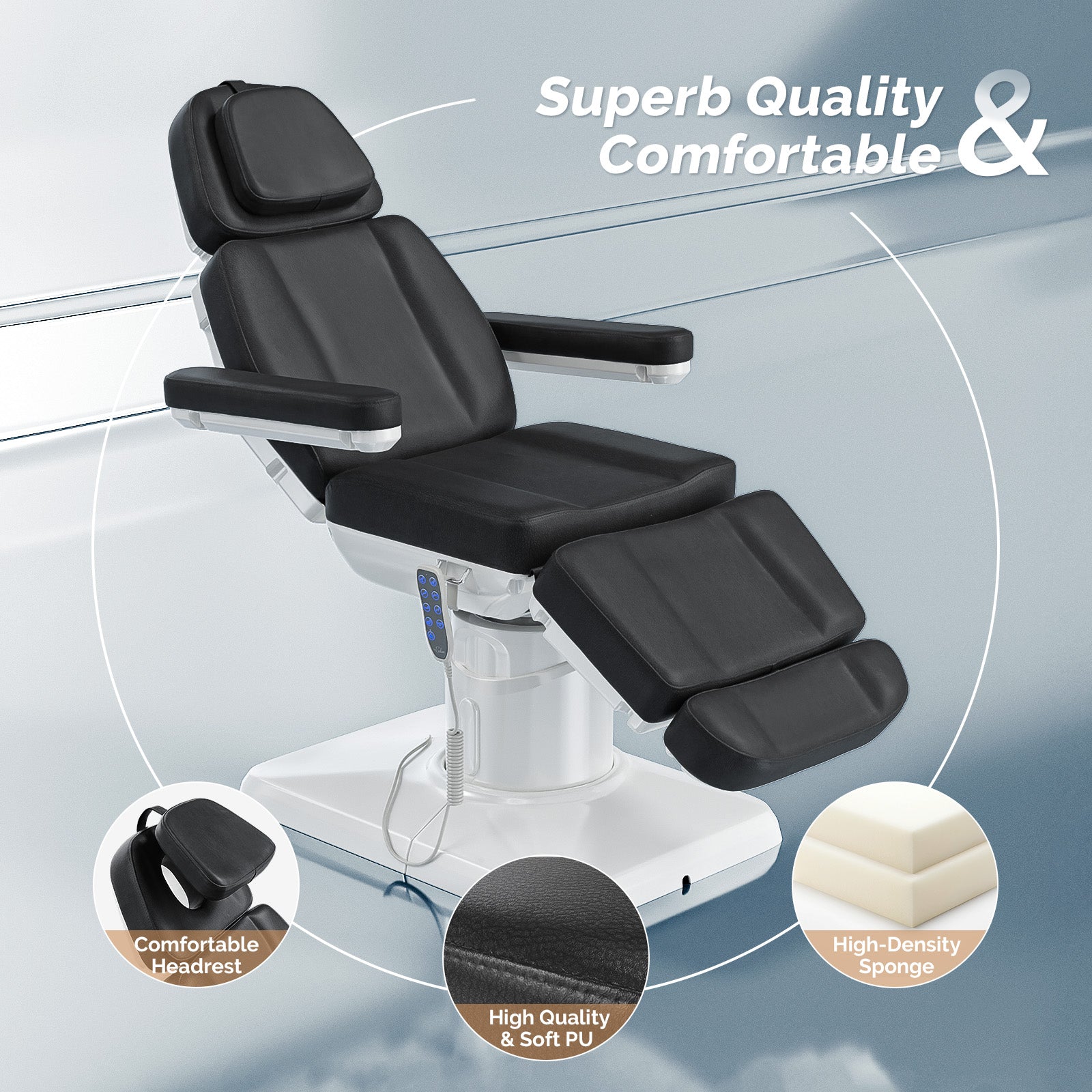 OmySalon LBT3 73in Multi-function 120° Rotation Electric Remote One-touch Operate 3 Motors Facial Massage Bed