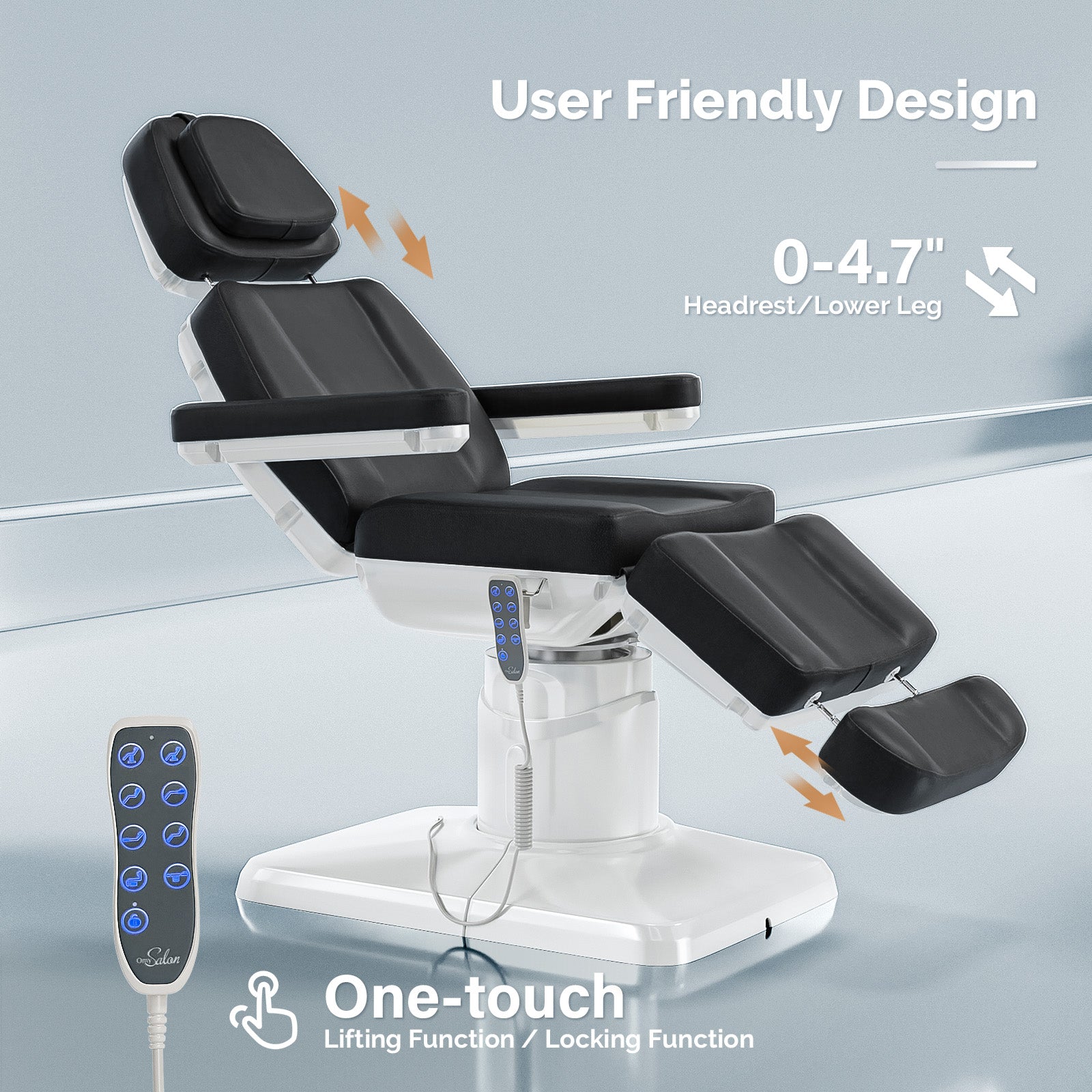 OmySalon LBT3 73in Multi-function 120° Rotation Electric Remote One-touch Operate 3 Motors Facial Massage Bed