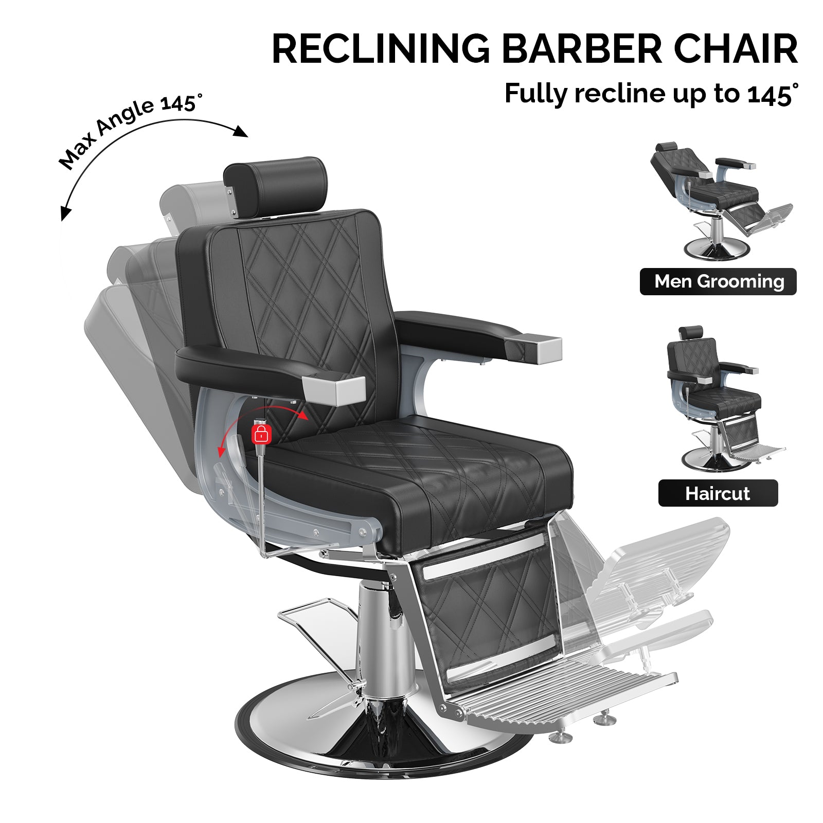 OmySalon BC1402 Modern Style Heavy Duty Hydraulic Recline Barber Chair