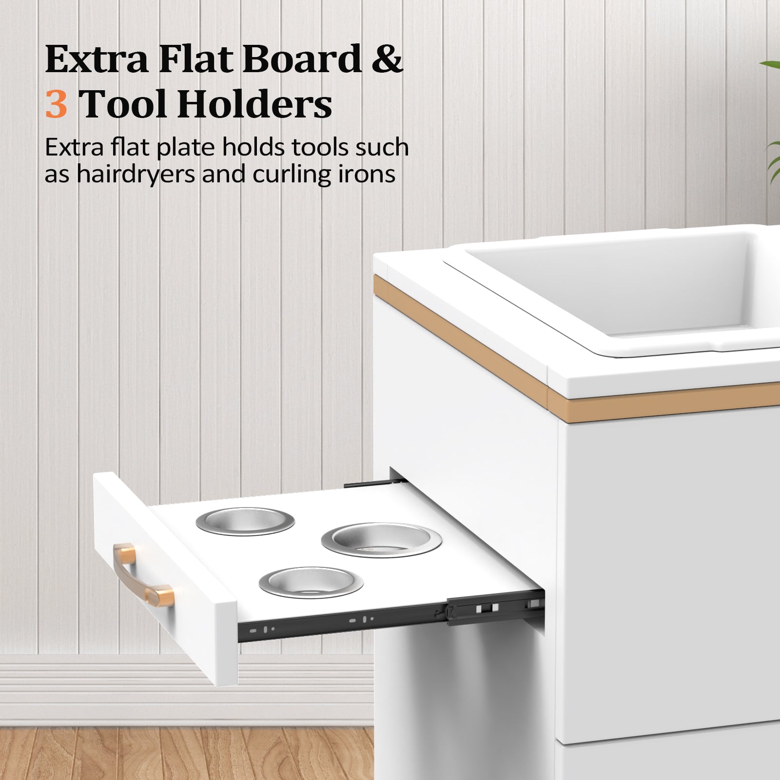 OmySalon HSC-23 Salon Styling Storage Station w/3 Drawers 1 Storage Basin 3 Hair Dryer Holders