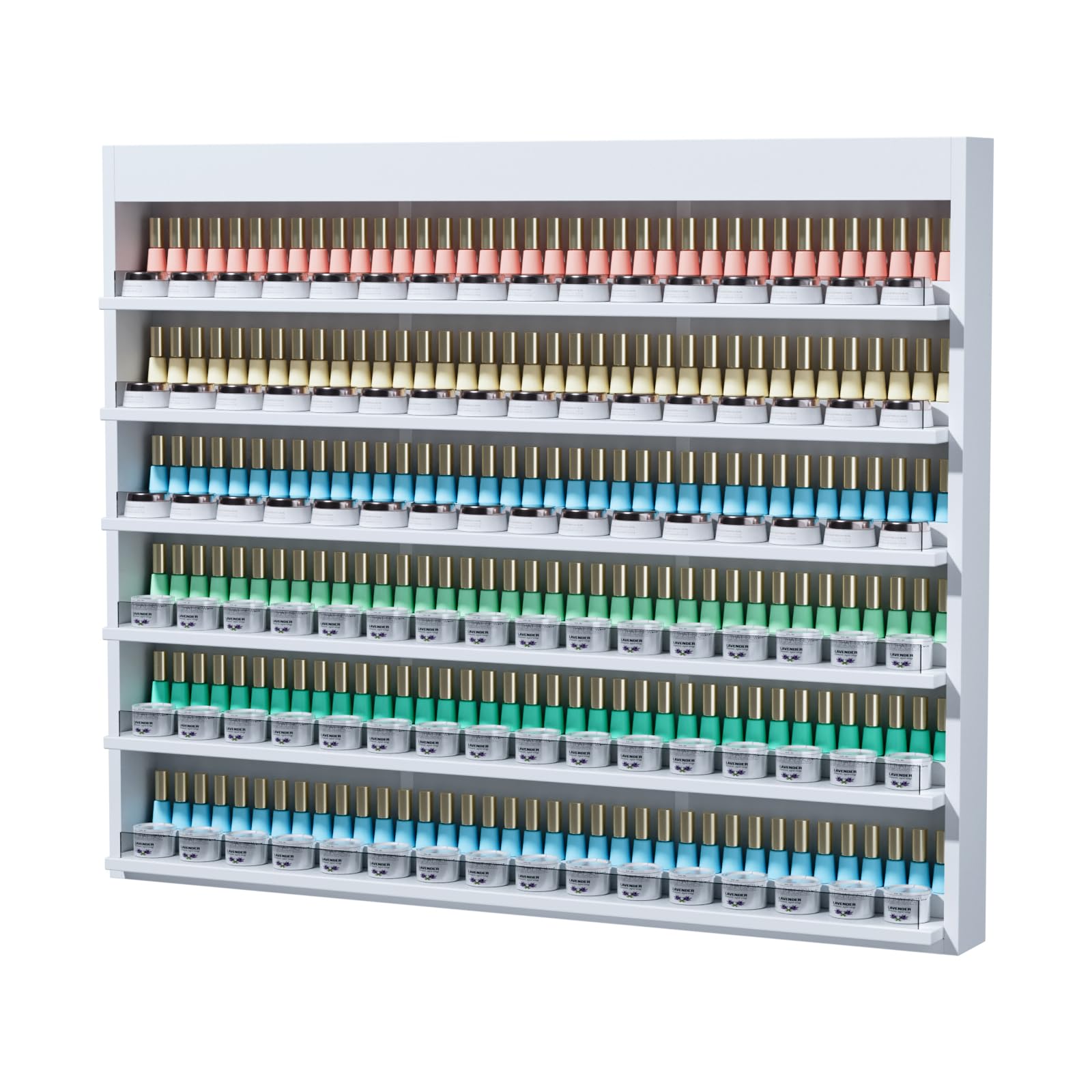 OmySalon Double 6-Tier Wall Mount Nail Polish & Powder Organizer Rack with Acrylic Barriers