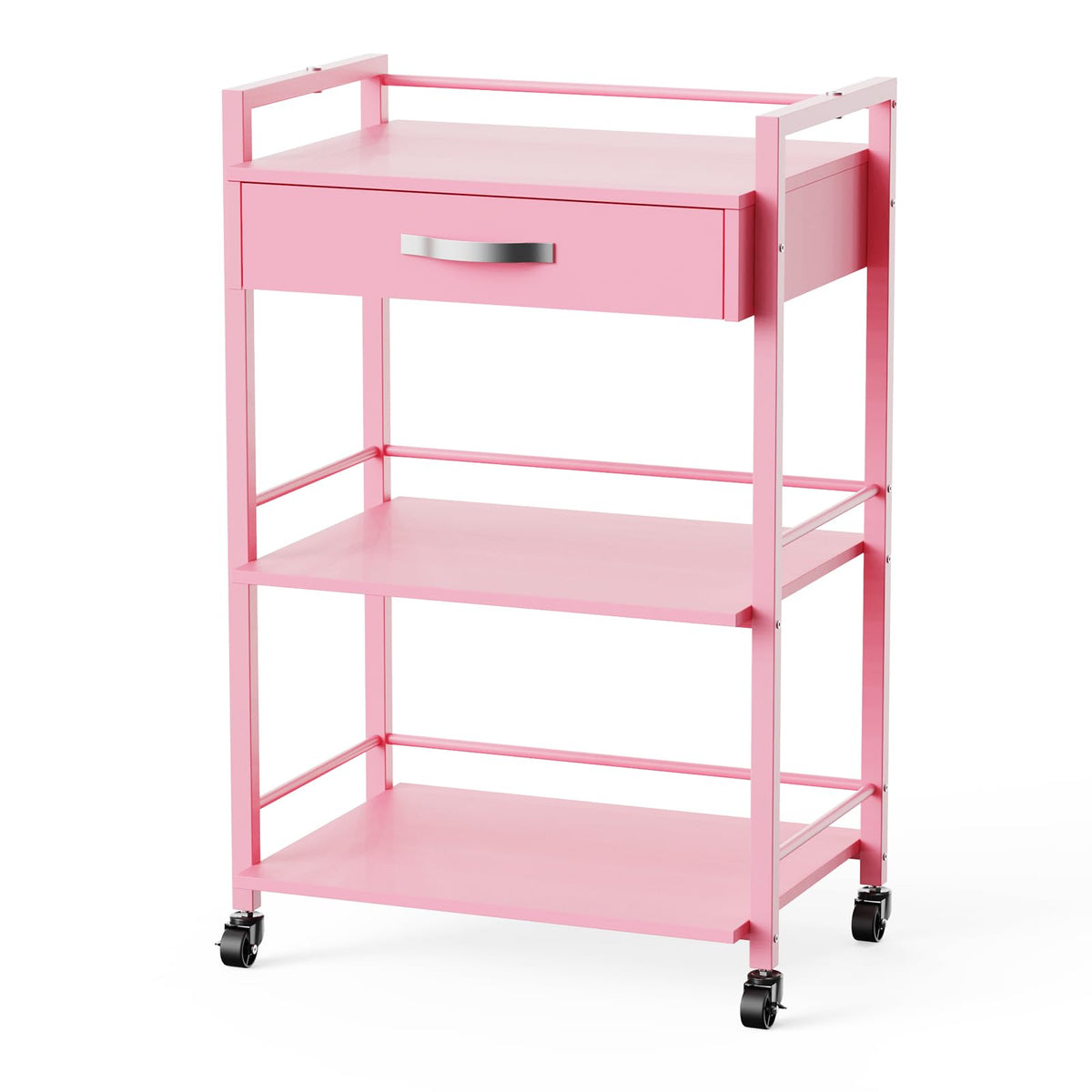 OmySalon Wooden Rolling Utility Esthetician Trolley Cart w/Wheels & Drawer