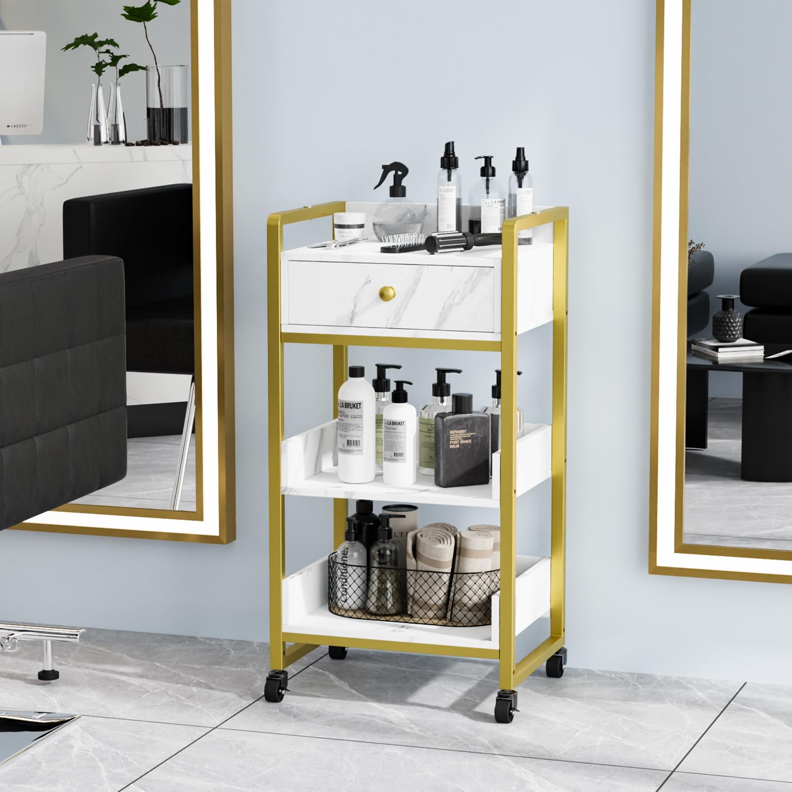 OmySalon Rolling Utility Esthetician Trolley Cart with Wheels