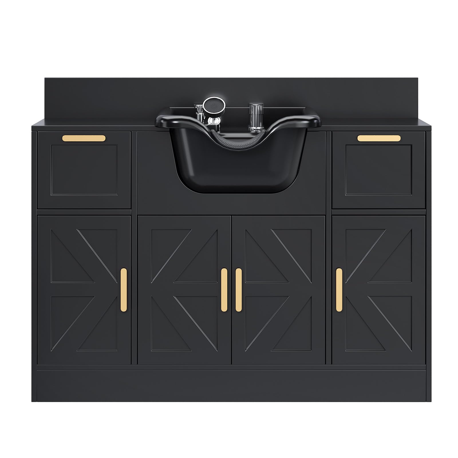 Omysalon SCWSB Freestanding Salon Wet Cabinet Station with Storage Drawers, Shampoo Bowl & Geometric Finish