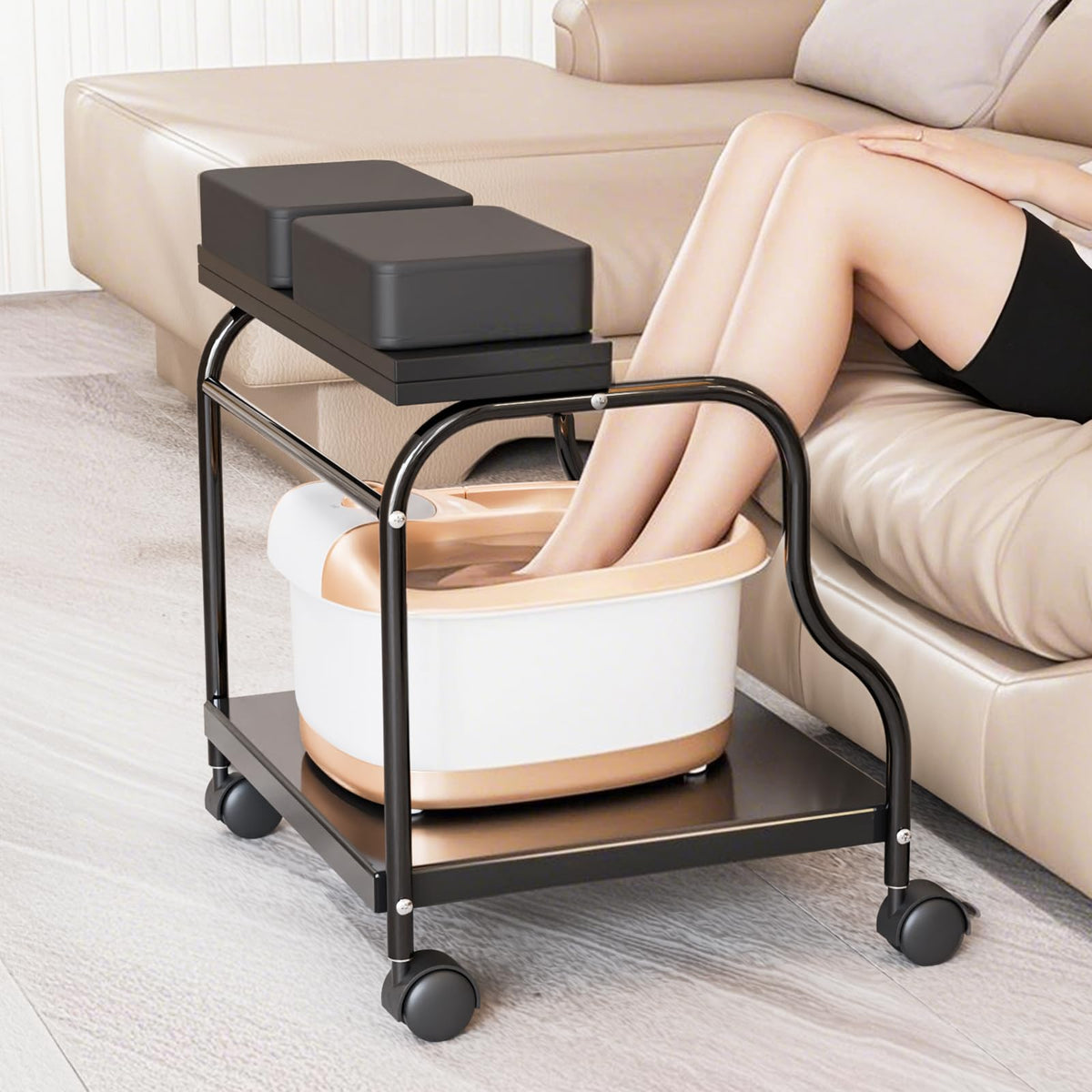 OmySalon SFBCM Portable Foot Bath Pedicure Trolley Cart with Foldable Board