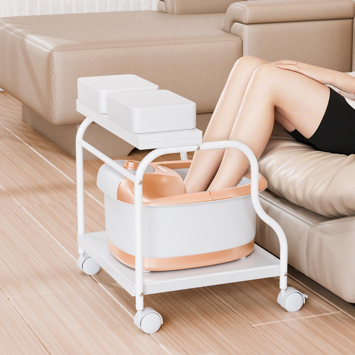 OmySalon SFBCM Portable Foot Bath Pedicure Trolley Cart with Foldable Board