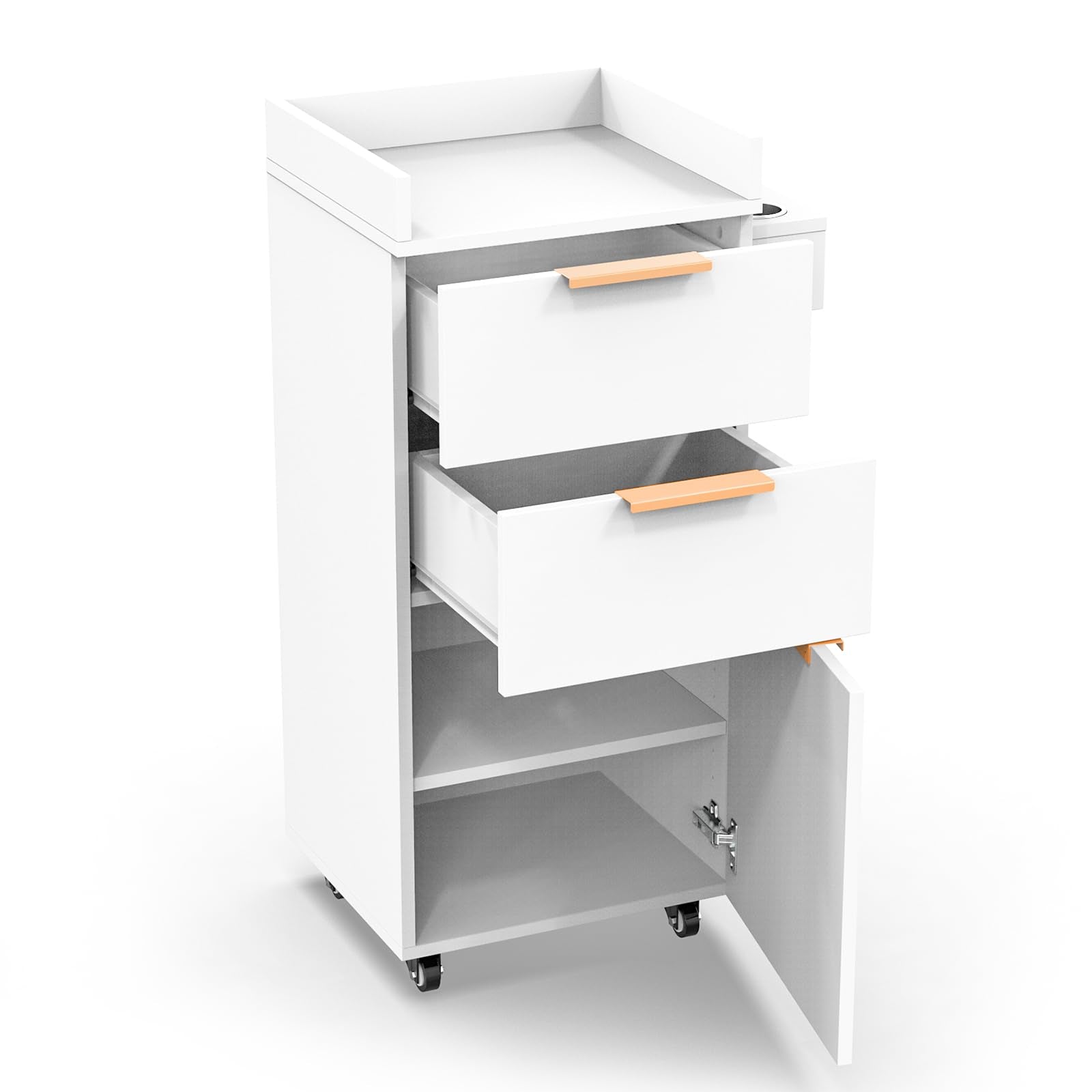 OmySalon ST-2001 Wooden Mobile Salon Trolley Cart w/Wheels & 2 Drawers 1 Storage Cabinet