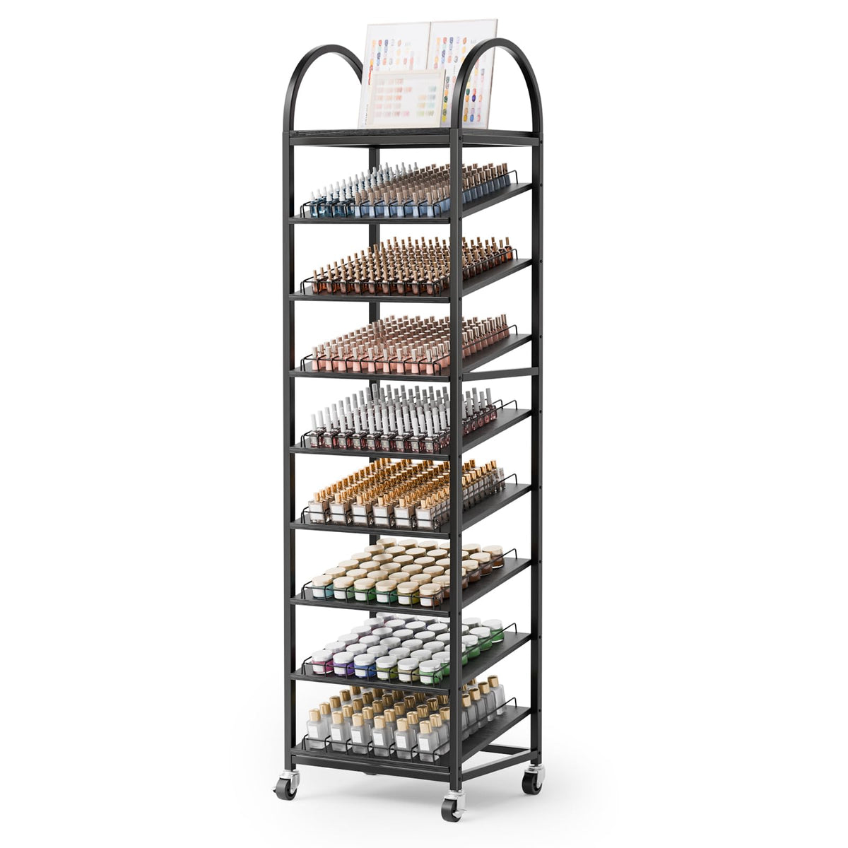 OmySalon 8-Tier Rolling Nail Polish & Powder Display Organizer Rack with Wheels