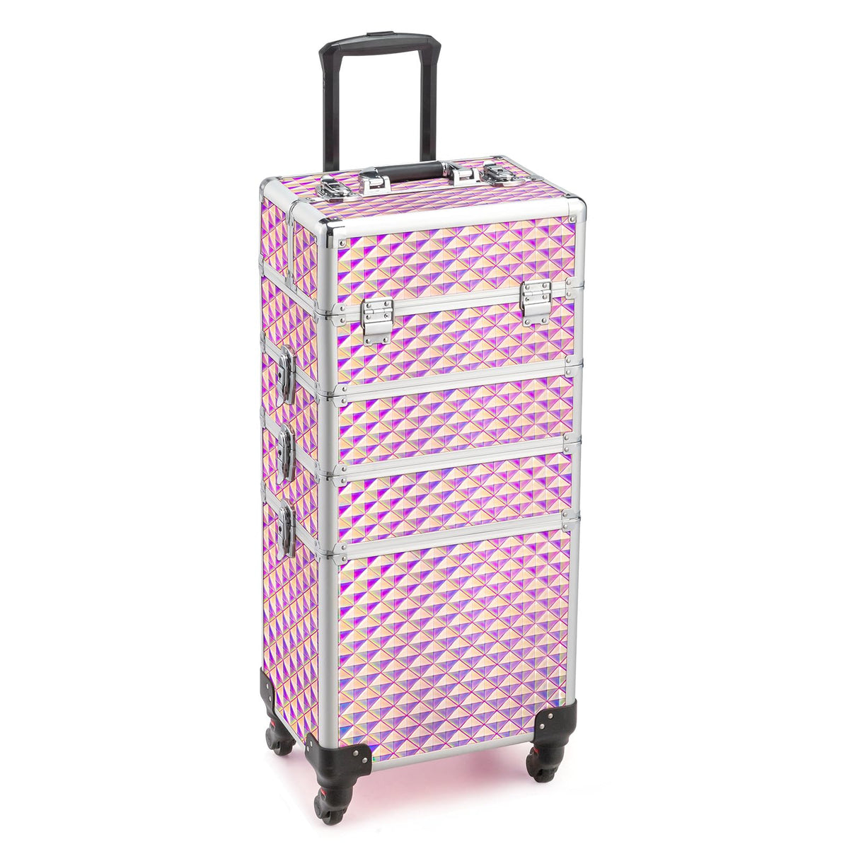 OmySalon 4-in-1 Aluminum Lockable Rolling Makeup Train Case