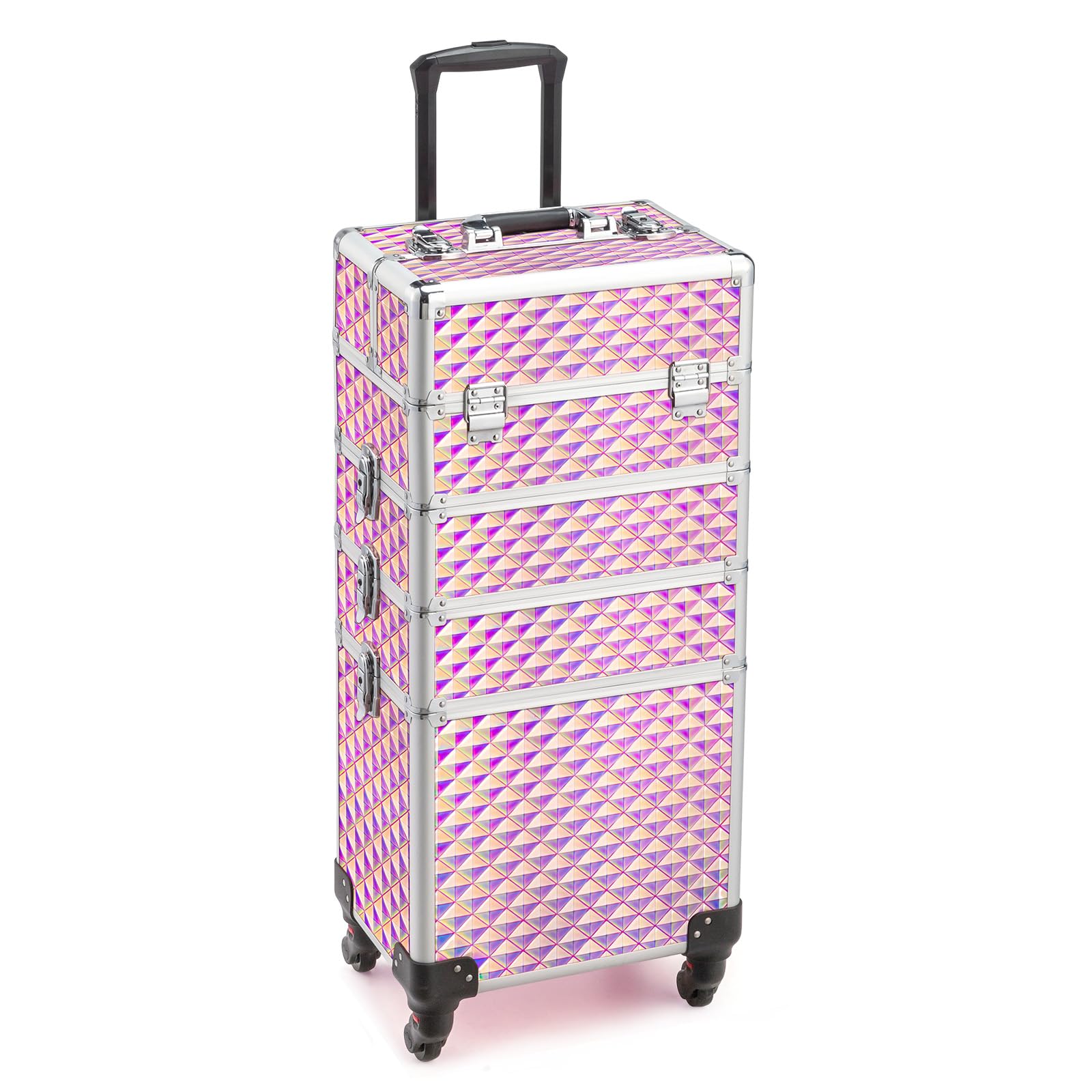 OmySalon 4-in-1 Aluminum Lockable Rolling Makeup Train Case
