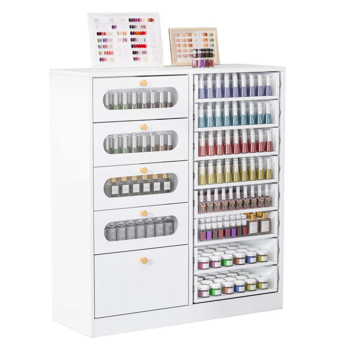OmySalon Floor-Standing Nail Polish & Powder Organizer Cabinet with Drawers