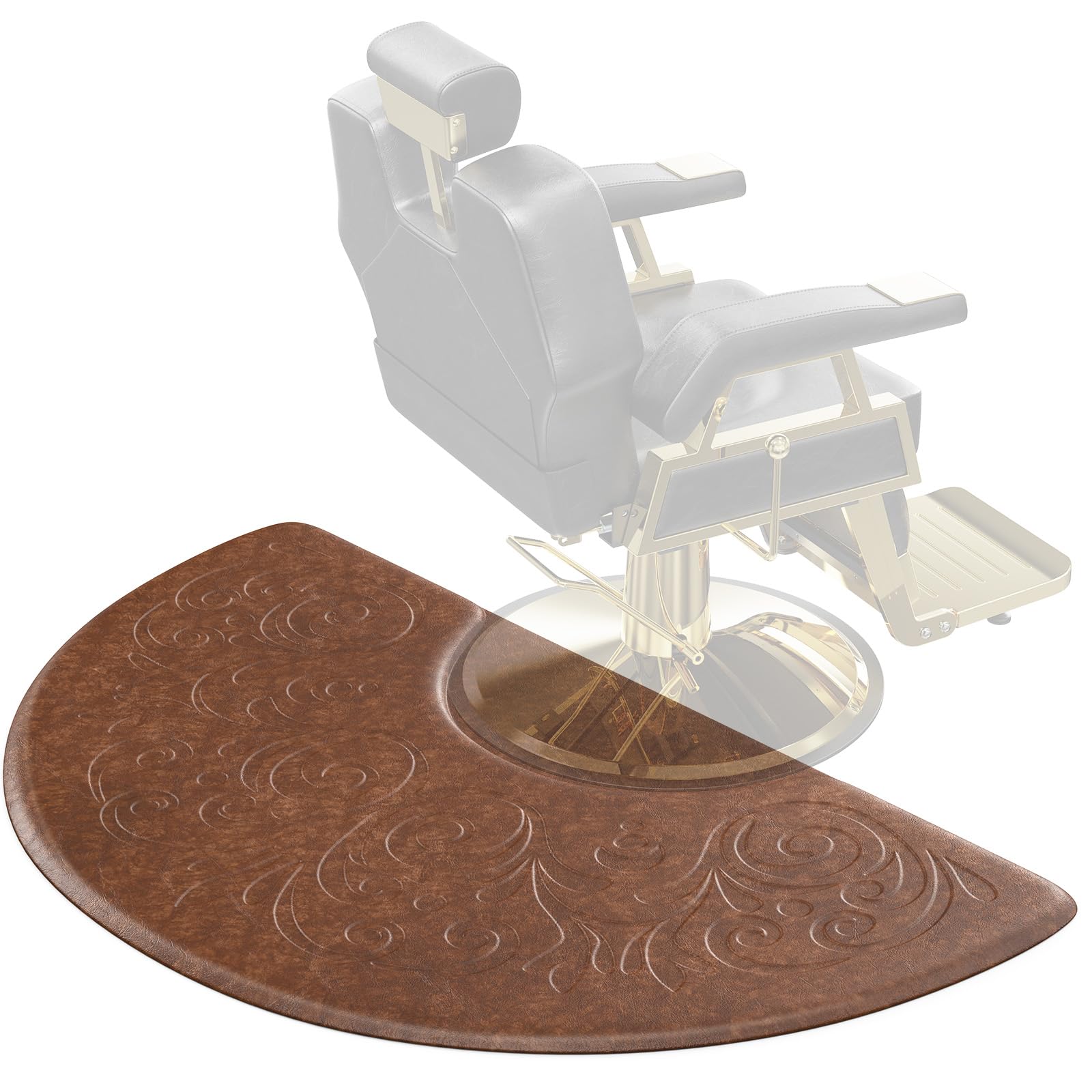 OmySalon 3'x5' Semi-Circle 3D Embossed Anti-Fatigue Salon Mat with Round Cutout 5/8" Thick