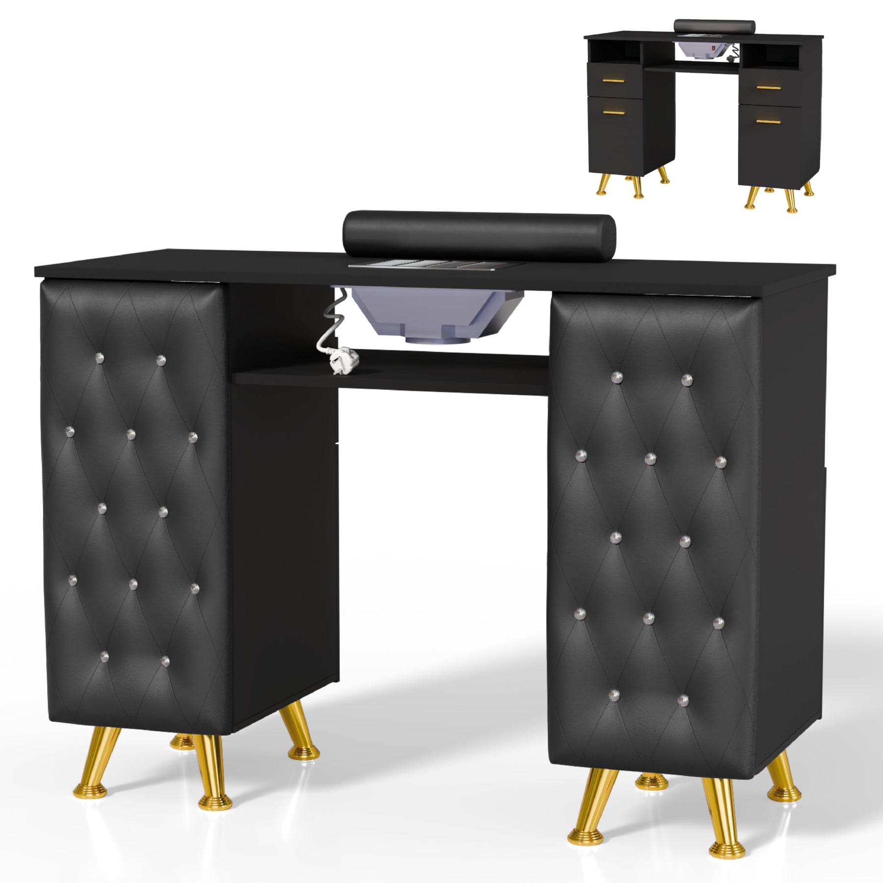 OmySalon MT-SC Nail Manicure Table w/Electric Dust Collector & Wrist Rest & Diamond Decoration
