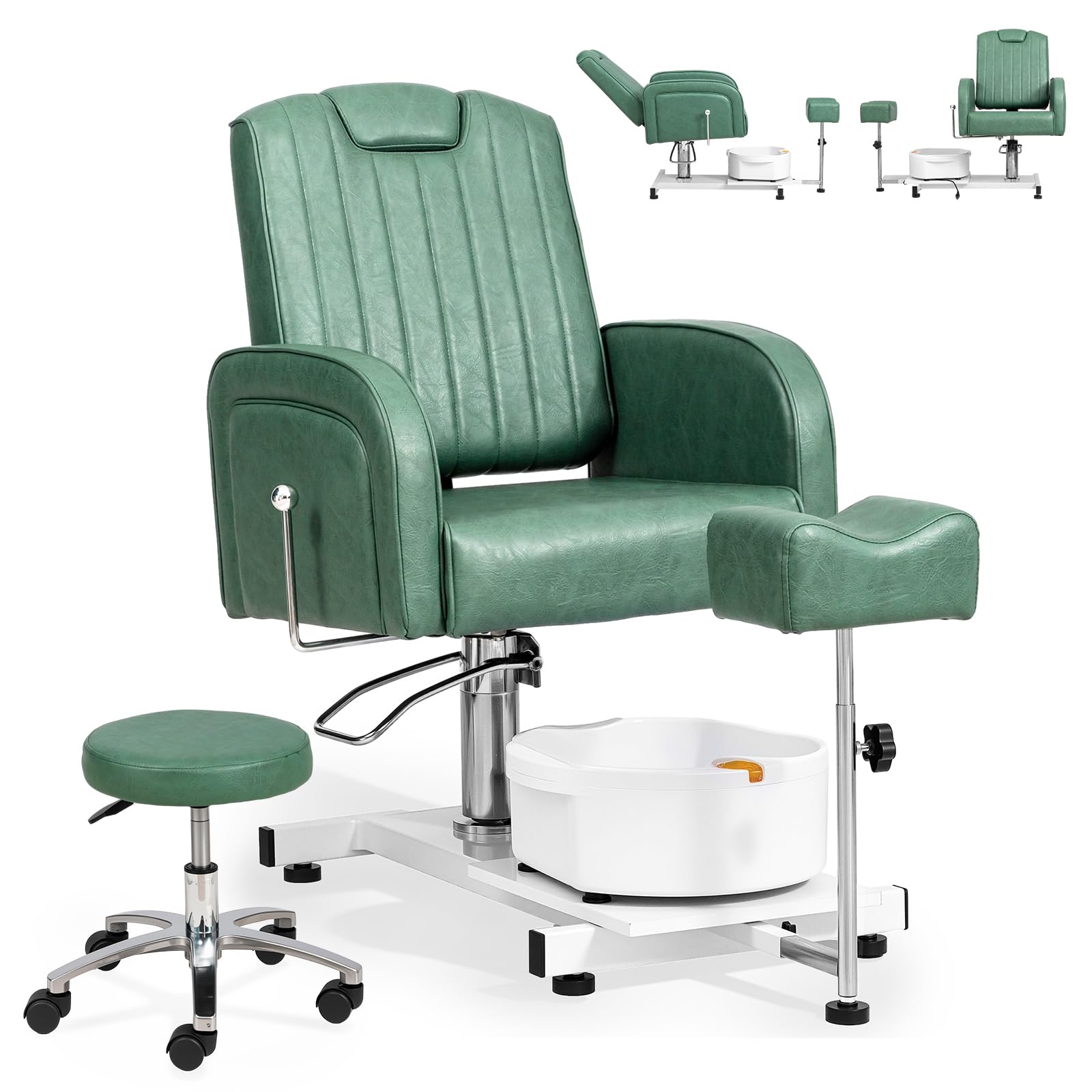 OmySalon PCM-WB 360° Rotation Hydraulic Pedicure Spa Chair with Bubble Foot Bath & Rolling Stool