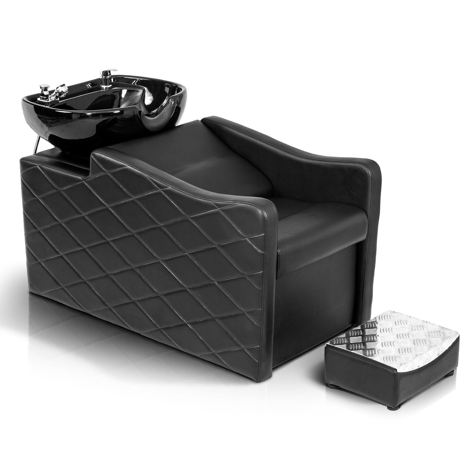 OmySalon BU1701 Salon Shampoo Bowl and Chair Backwash Unit with Large Ceramic Bowl & Freestanding Ottoman