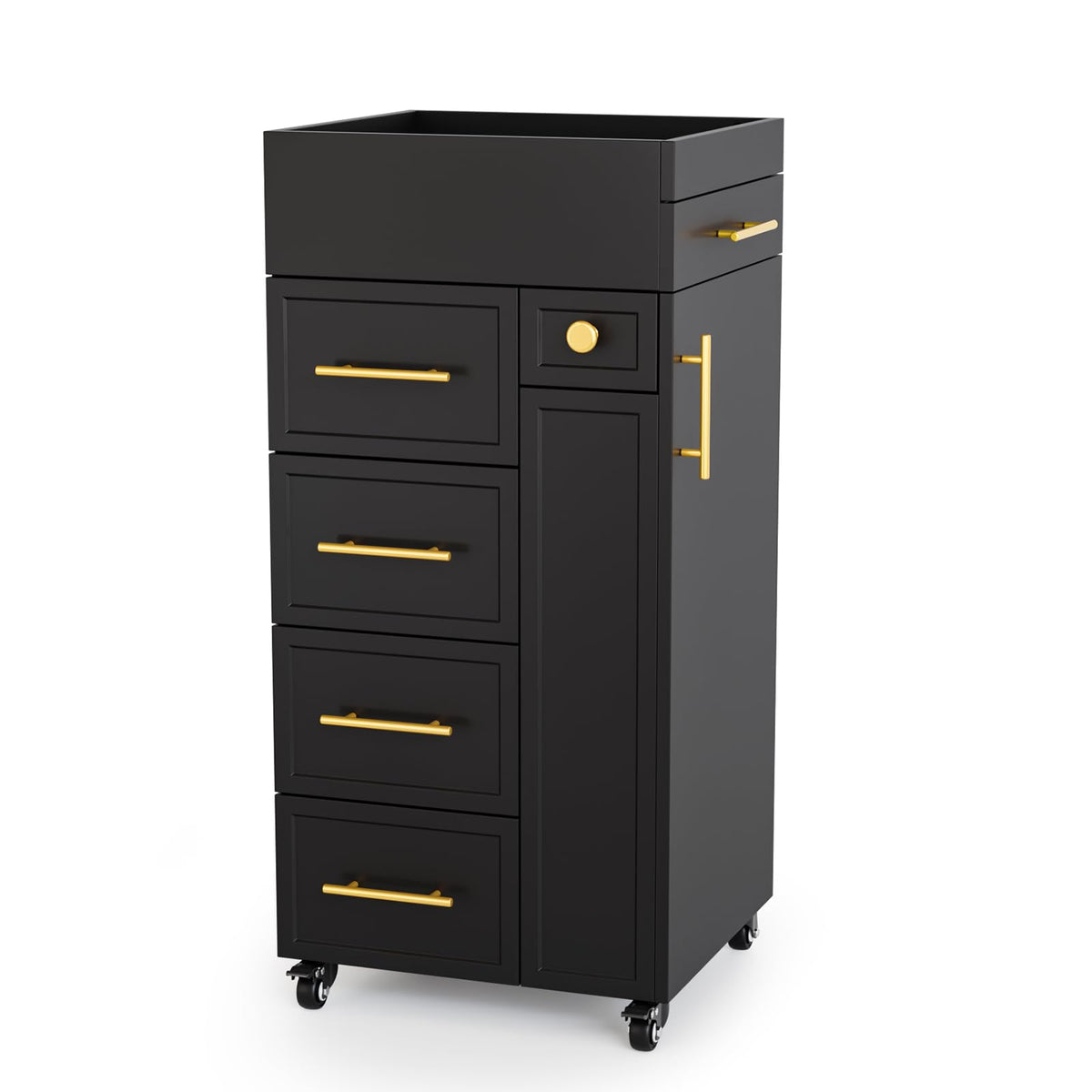 OmySalon SCFD Wooden Mobile Salon Trolley Cart w/Wheels & 5 Drawers 1 Cabinet 3 Tool Holders