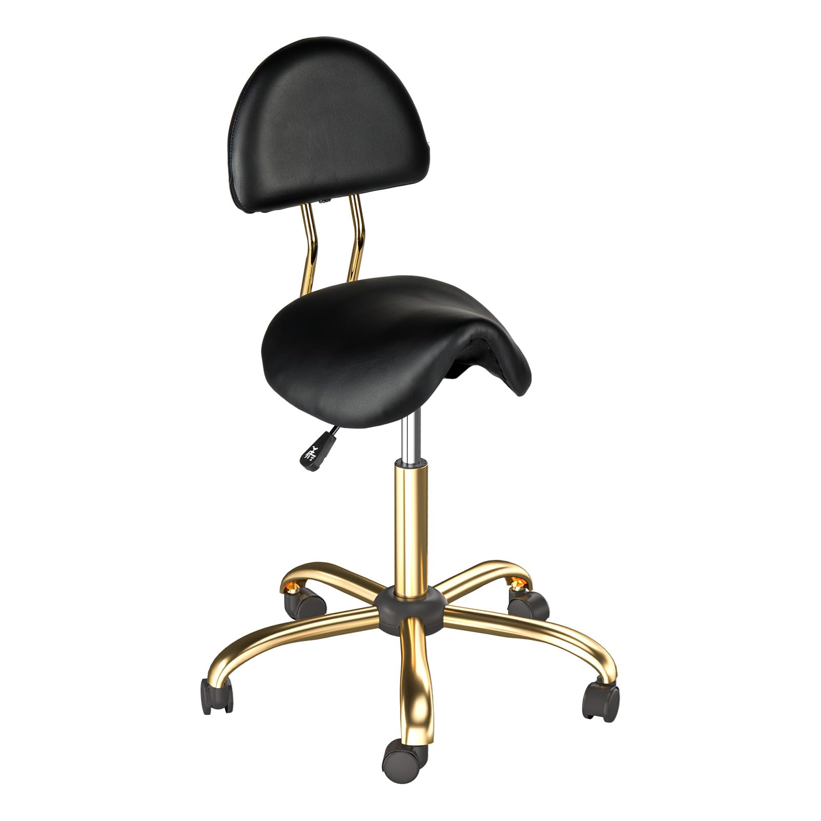 OmySalon Hydraulic Adjustable Rolling Saddle Stool with Back Support
