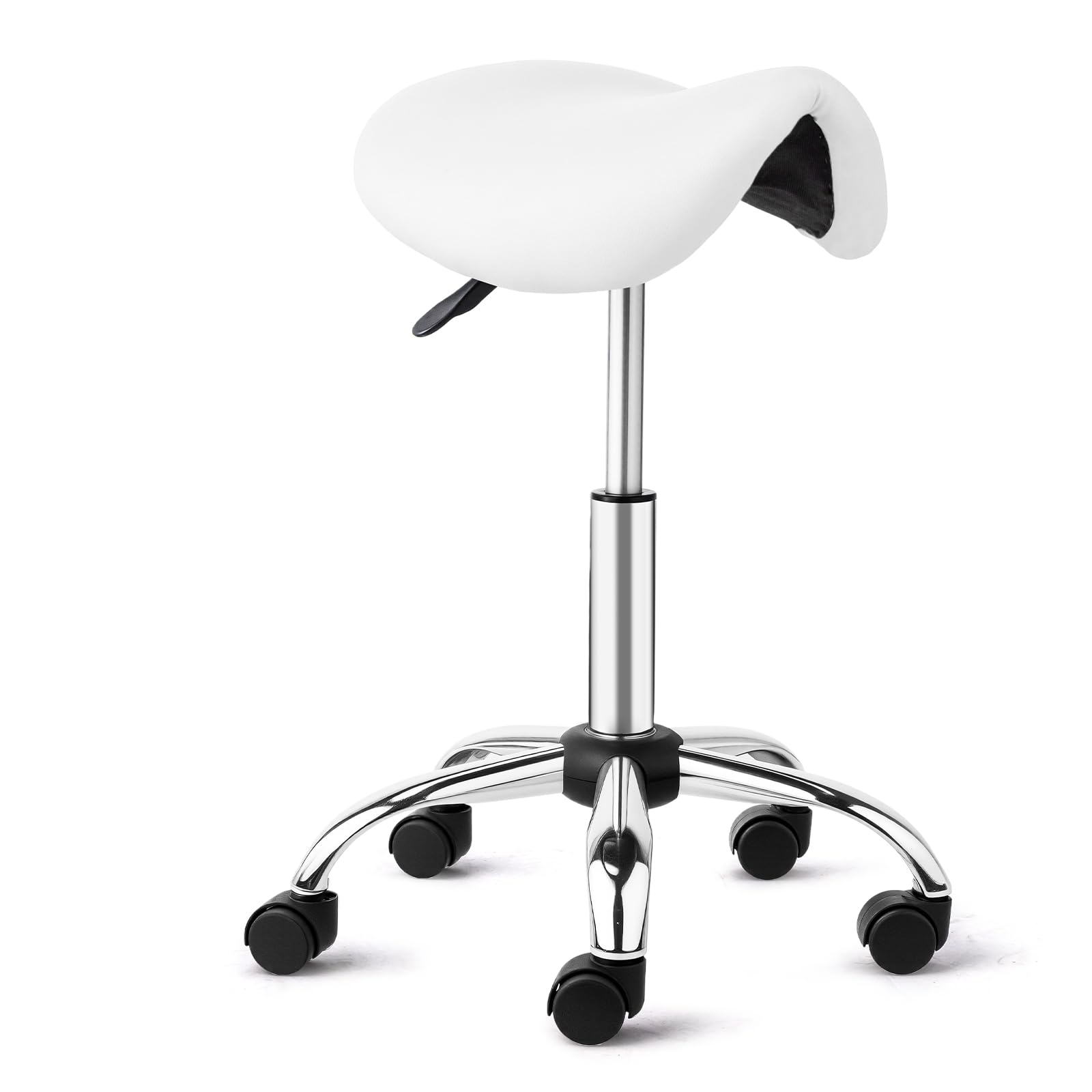 OmySalon Hydraulic Adjustable Rolling Saddle Stool with Swivel Wheels
