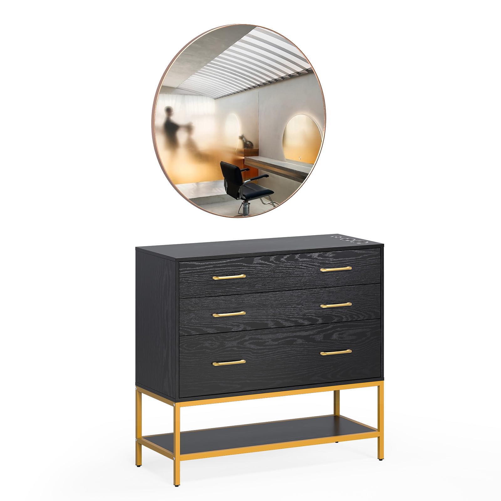 D−STYLIST KDFY-12AB OmySalon HSCTD Salon Styling Storage Station w/Mirror & 3 Drawers 1 Op
