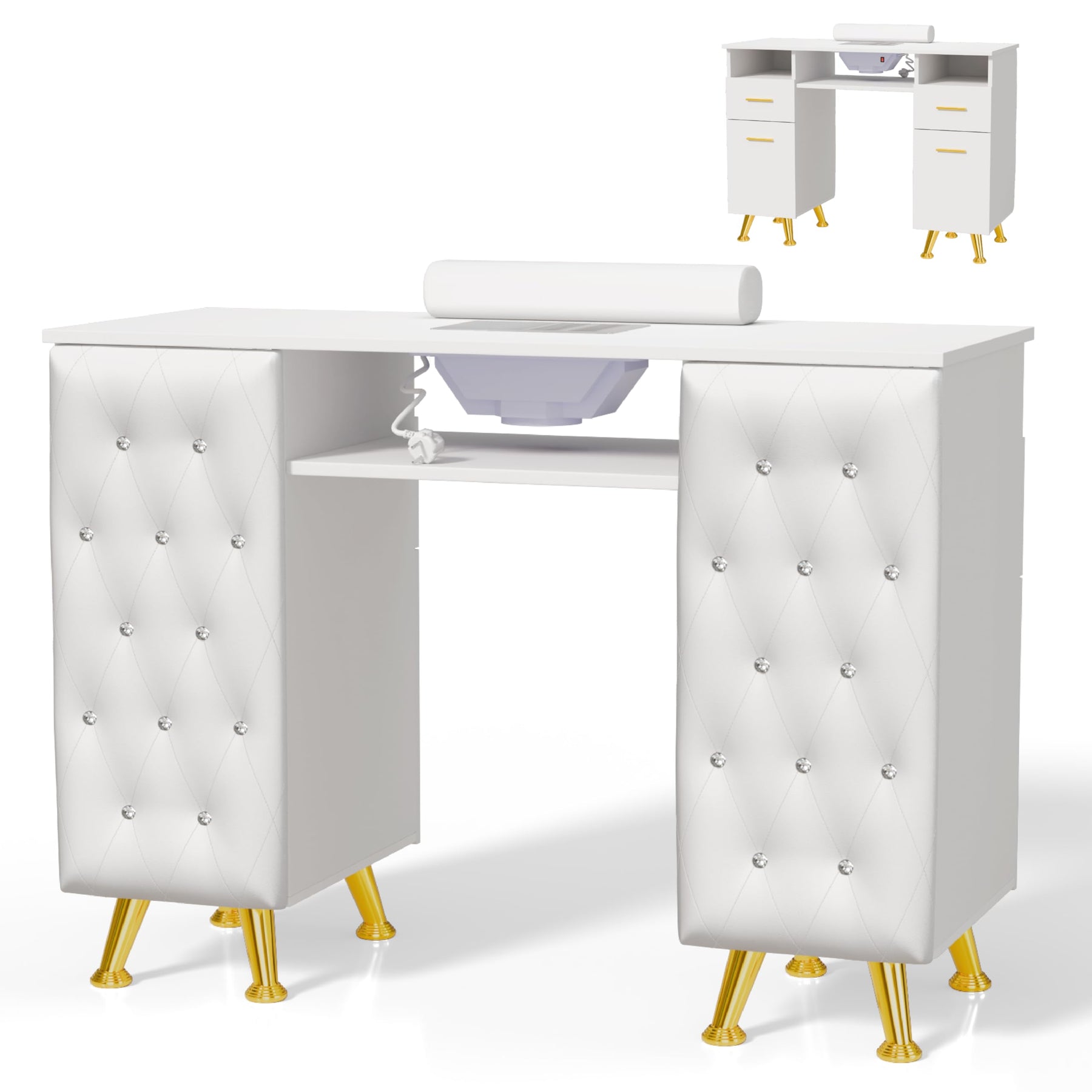 OmySalon MT-SC Nail Manicure Table w/Electric Dust Collector & Wrist Rest & Diamond Decoration