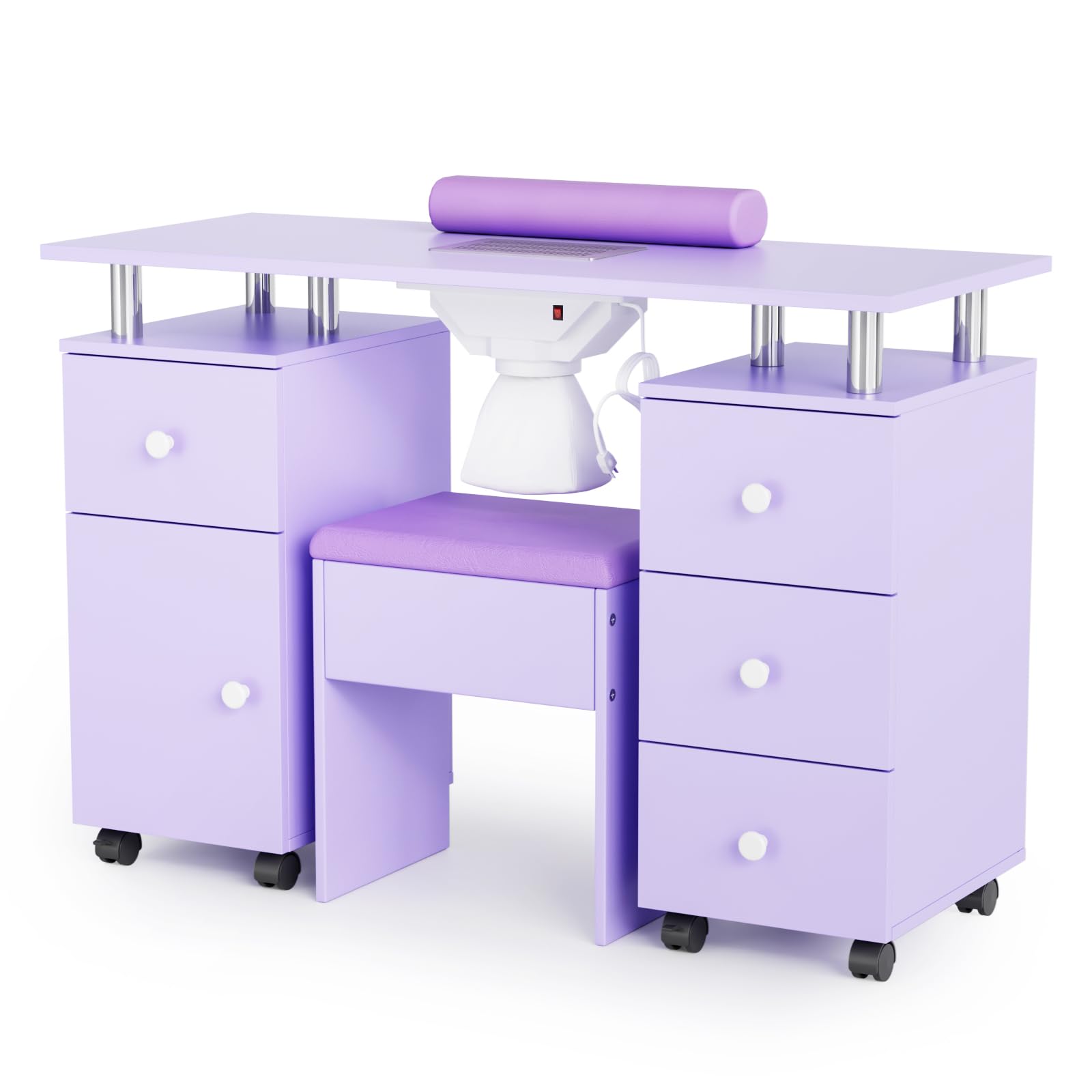 OmySalon MT-DCCH Nail Manicure Table and Chair Set w/Electric Dust Collector & Wrist Rest