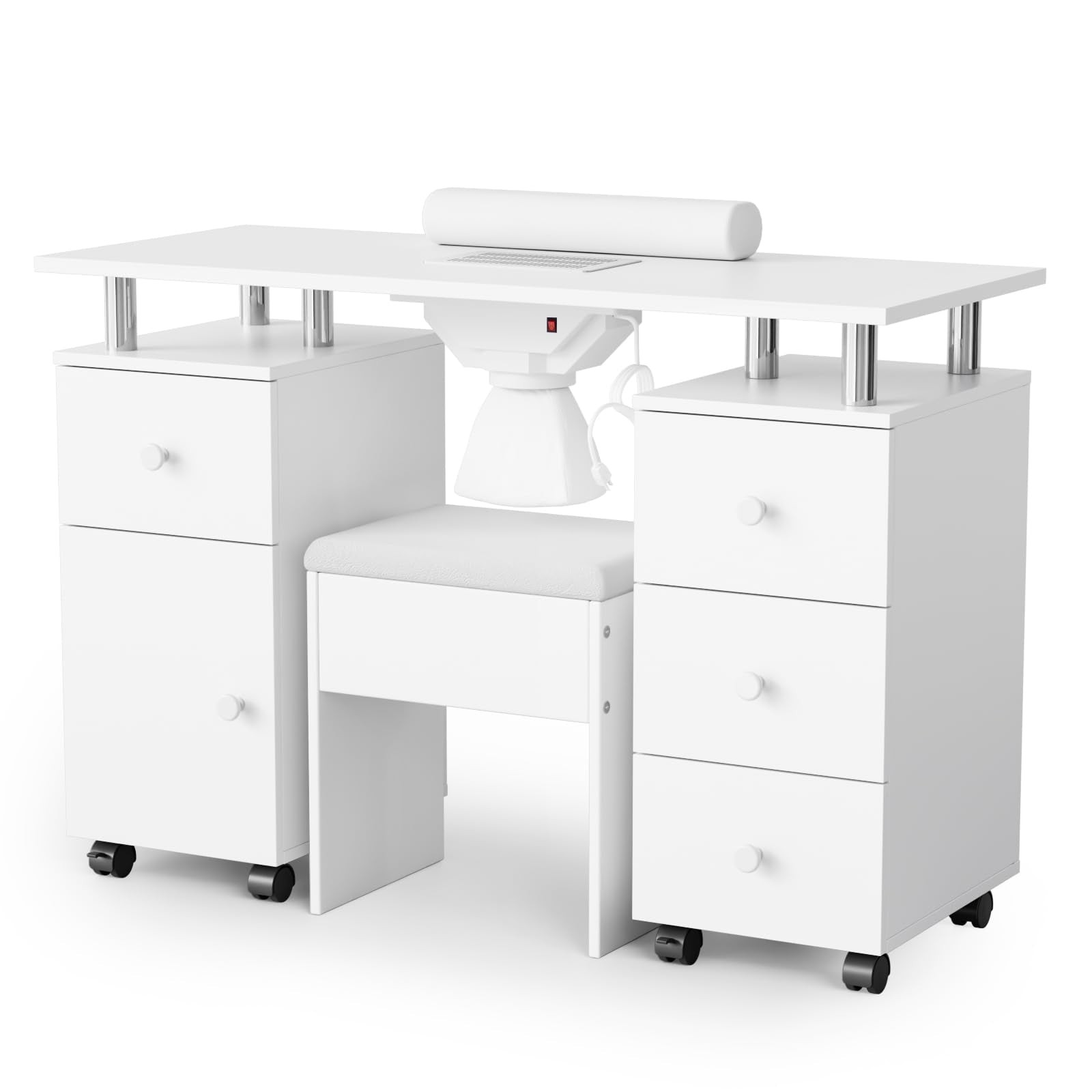 OmySalon MT-DCCH Nail Manicure Table and Chair Set w/Electric Dust Collector & Wrist Rest