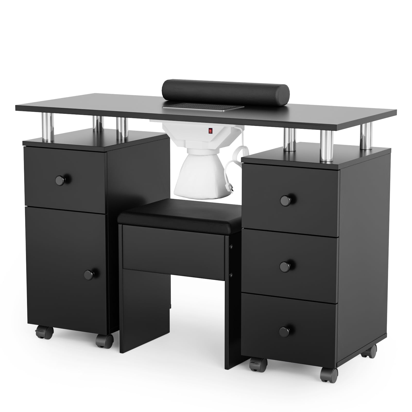 OmySalon MT-DCCH Nail Manicure Table and Chair Set w/Electric Dust Collector & Wrist Rest