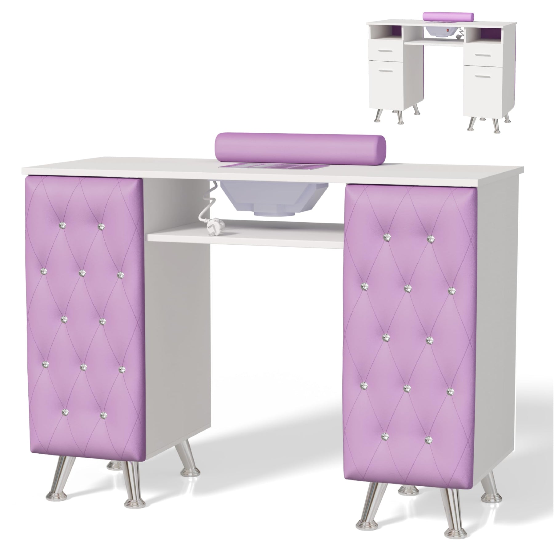 OmySalon MT-SC Nail Manicure Table w/Electric Dust Collector & Wrist Rest & Diamond Decoration