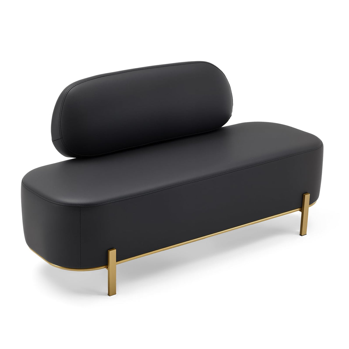 OmySalon WRB1801 55.1in Faux Leather Upholstered Waiting Room Reception Bench Chair with Backrest